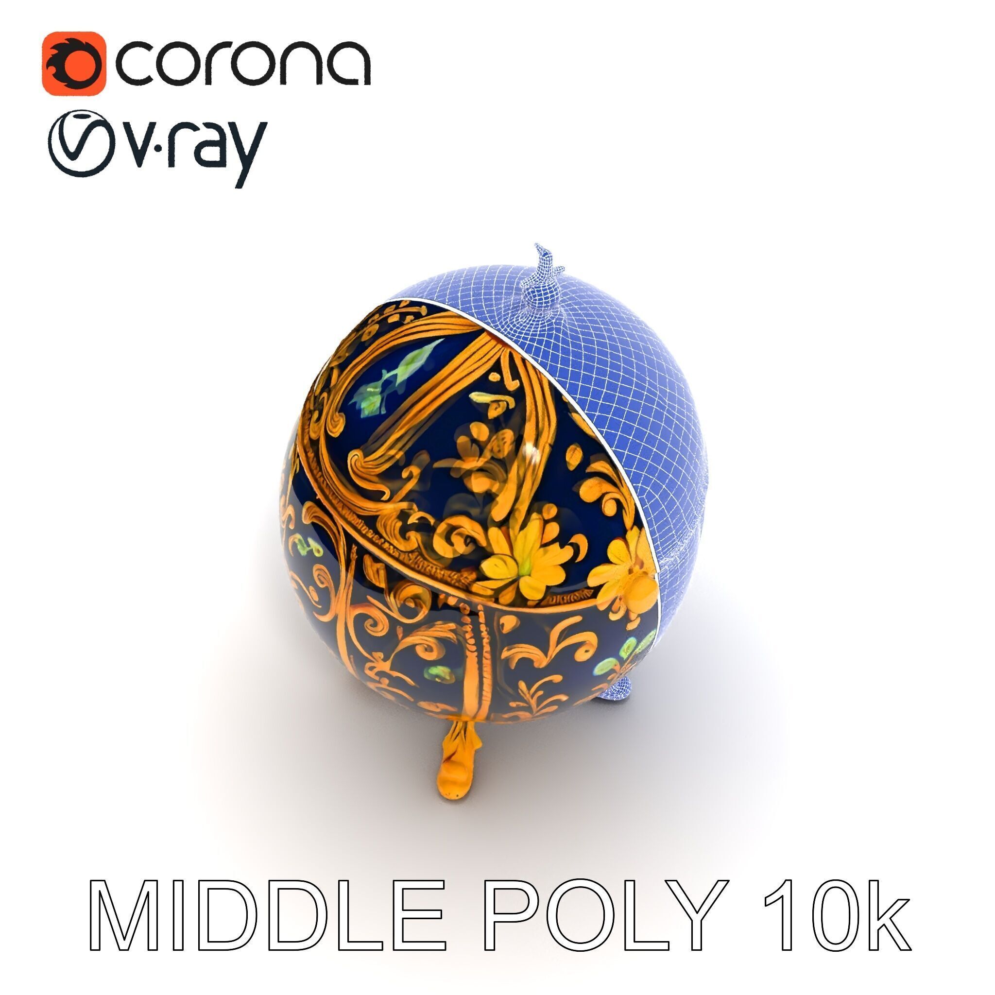 Ornate Faberg Egg Model Pack with Enamel and Gold Detailing Low-poly 3D model_20