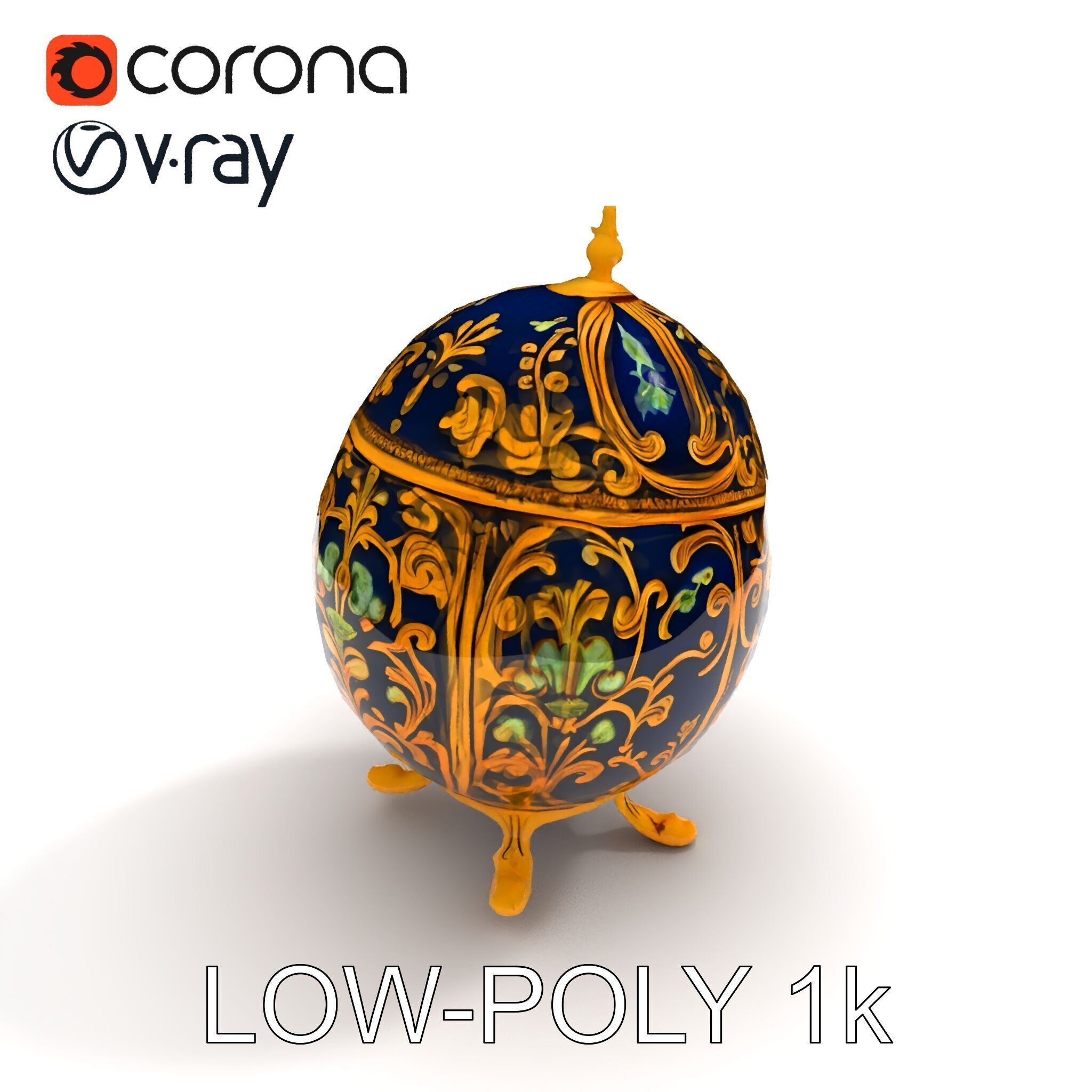 Ornate Faberg Egg Model Pack with Enamel and Gold Detailing Low-poly 3D model_34
