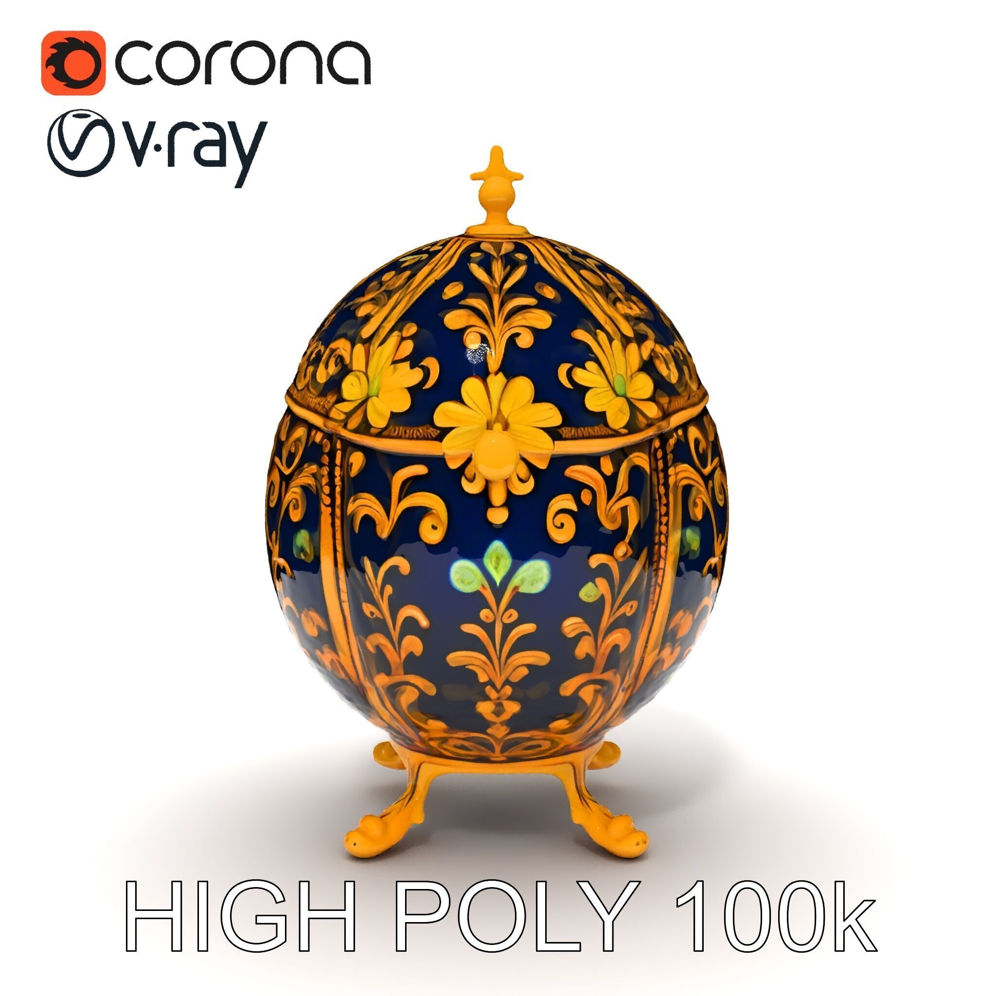 Ornate Faberg Egg Model Pack with Enamel and Gold Detailing Low-poly 3D model_16