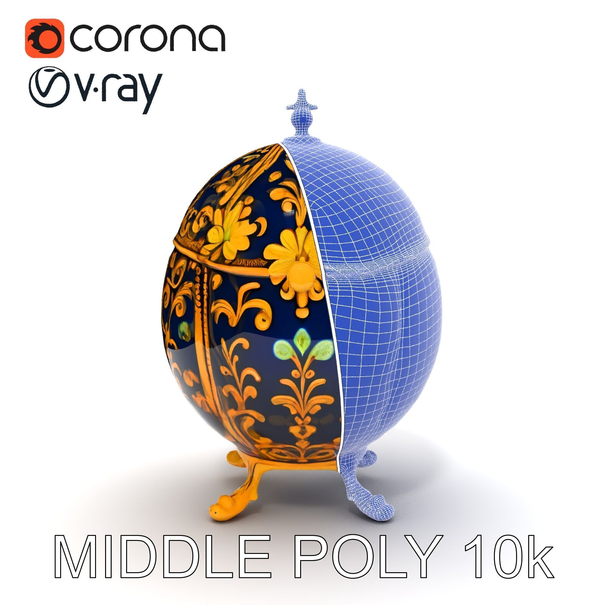 Ornate Faberg Egg Model Pack with Enamel and Gold Detailing Low-poly 3D model_23
