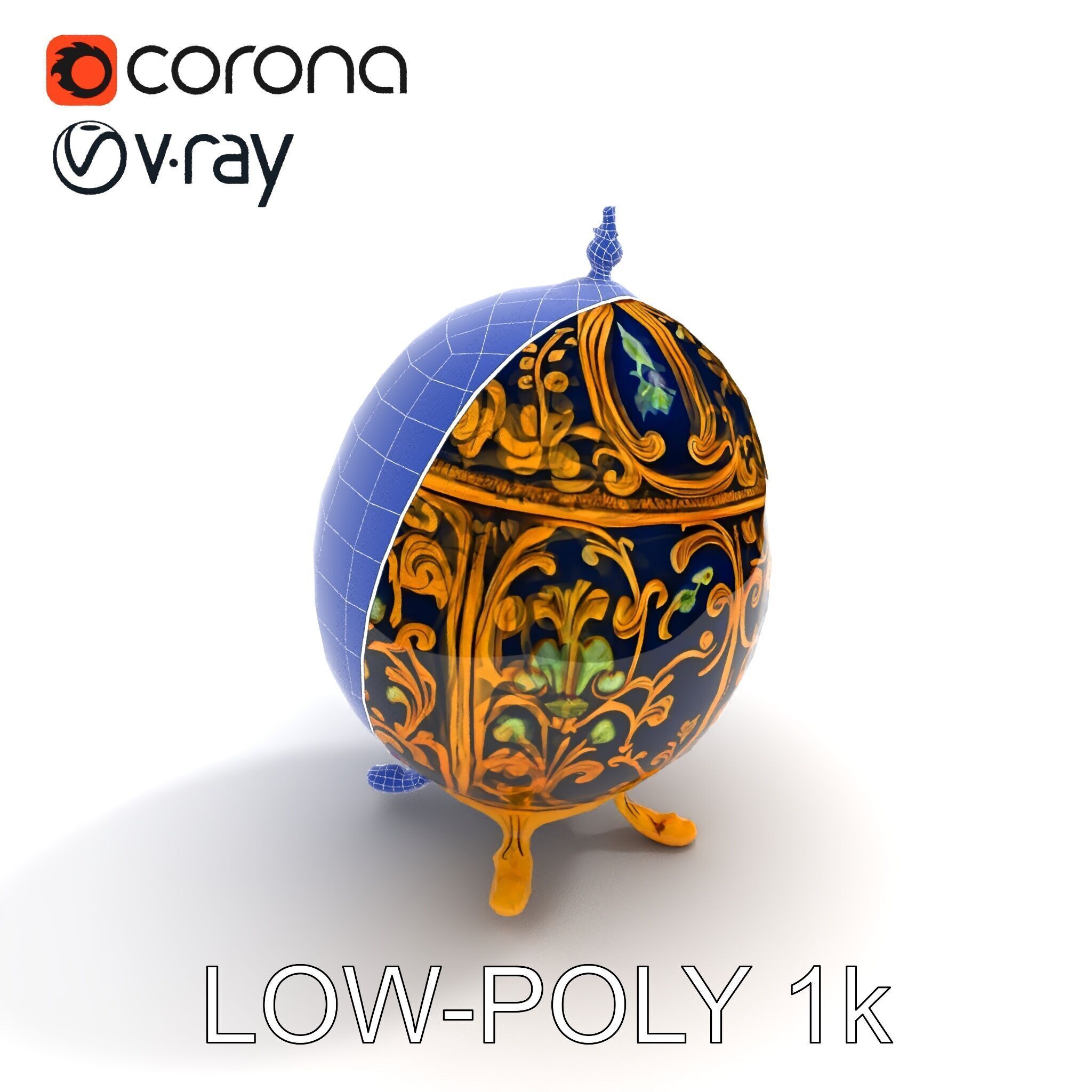 Ornate Faberg Egg Model Pack with Enamel and Gold Detailing Low-poly 3D model_26