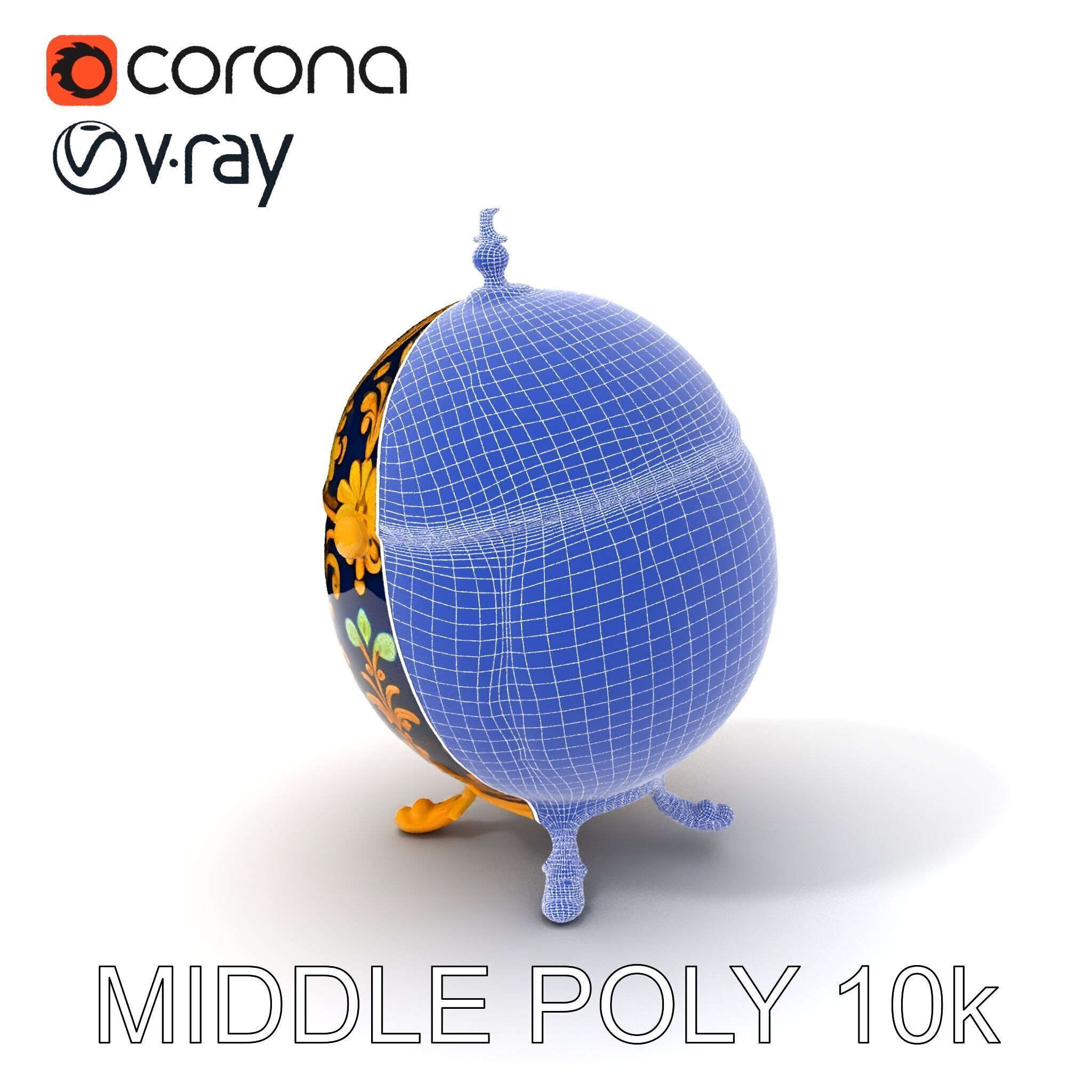 Ornate Faberg Egg Model Pack with Enamel and Gold Detailing Low-poly 3D model_6