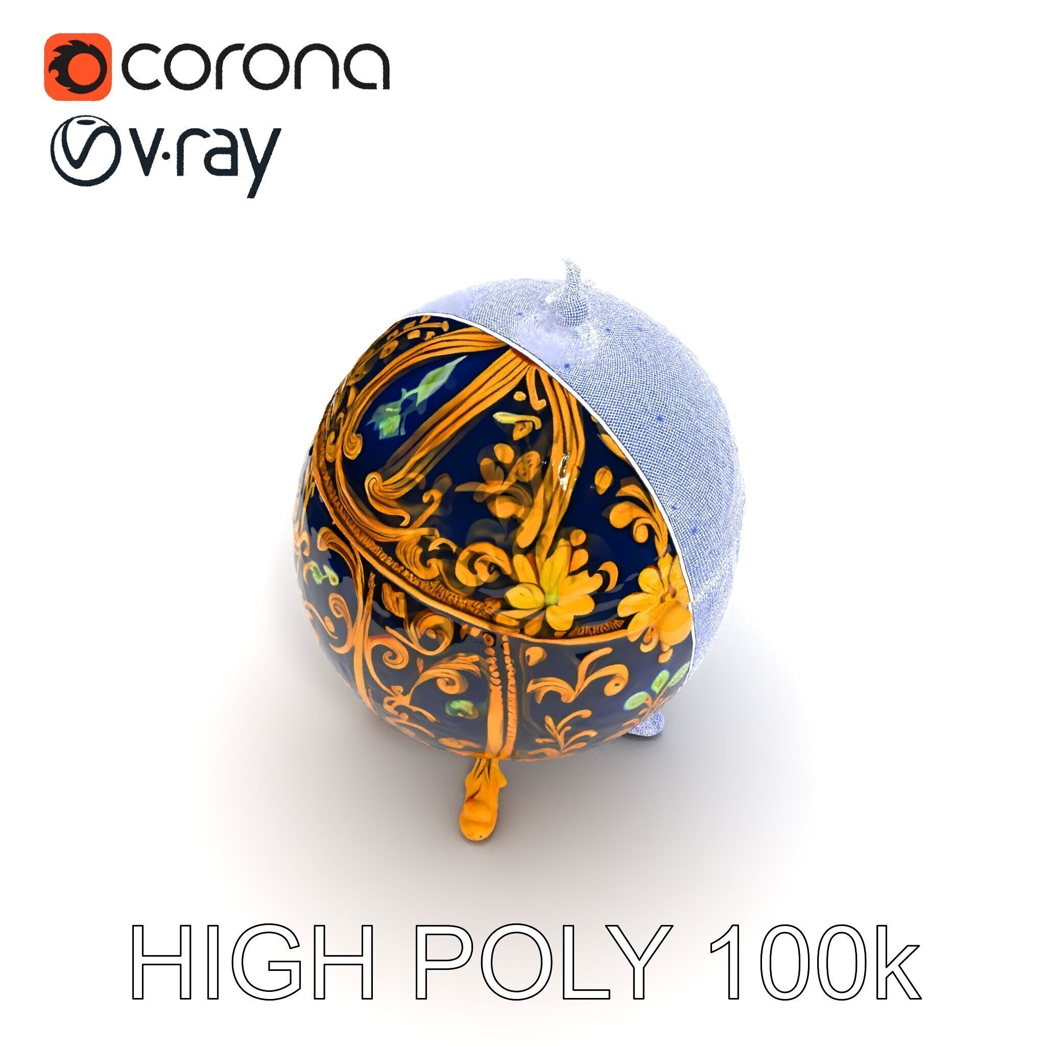 Ornate Faberg Egg Model Pack with Enamel and Gold Detailing Low-poly 3D model_10