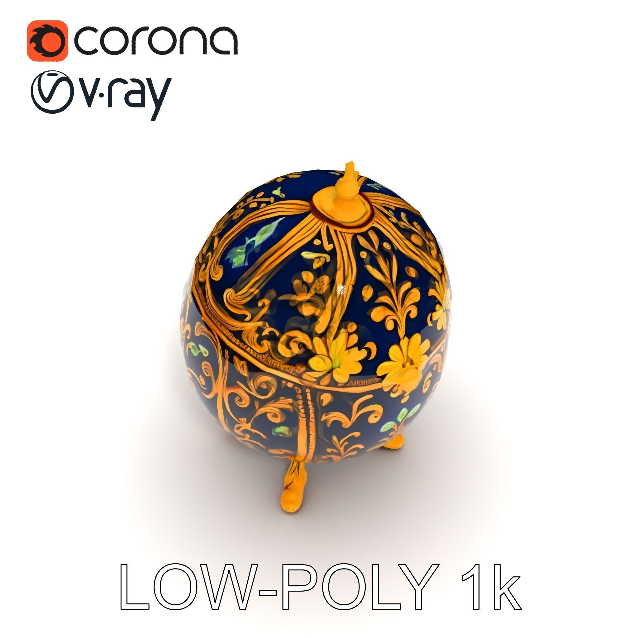 Ornate Faberg Egg Model Pack with Enamel and Gold Detailing Low-poly 3D model_15
