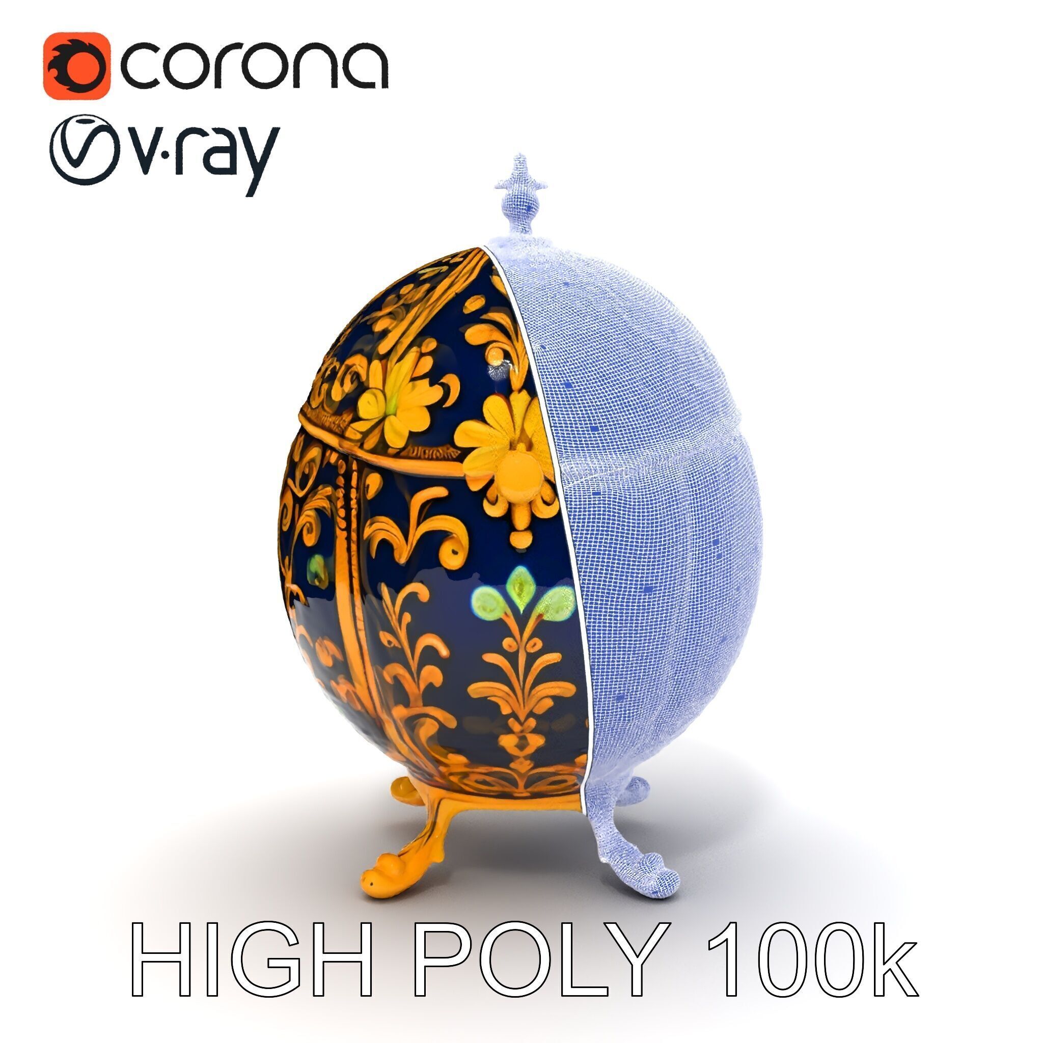 Ornate Faberg Egg Model Pack with Enamel and Gold Detailing Low-poly 3D model_32