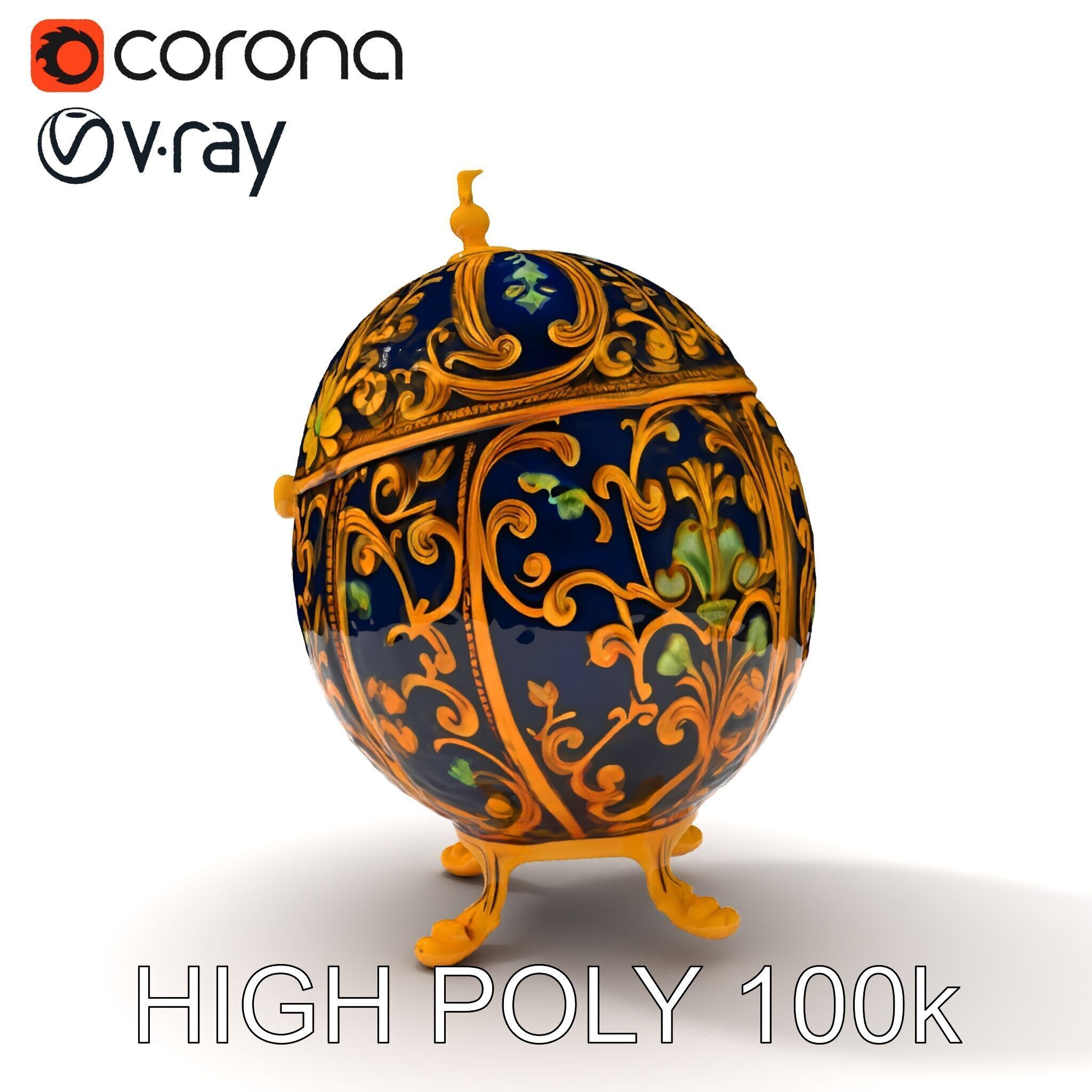 Ornate Faberg Egg Model Pack with Enamel and Gold Detailing Low-poly 3D model_29