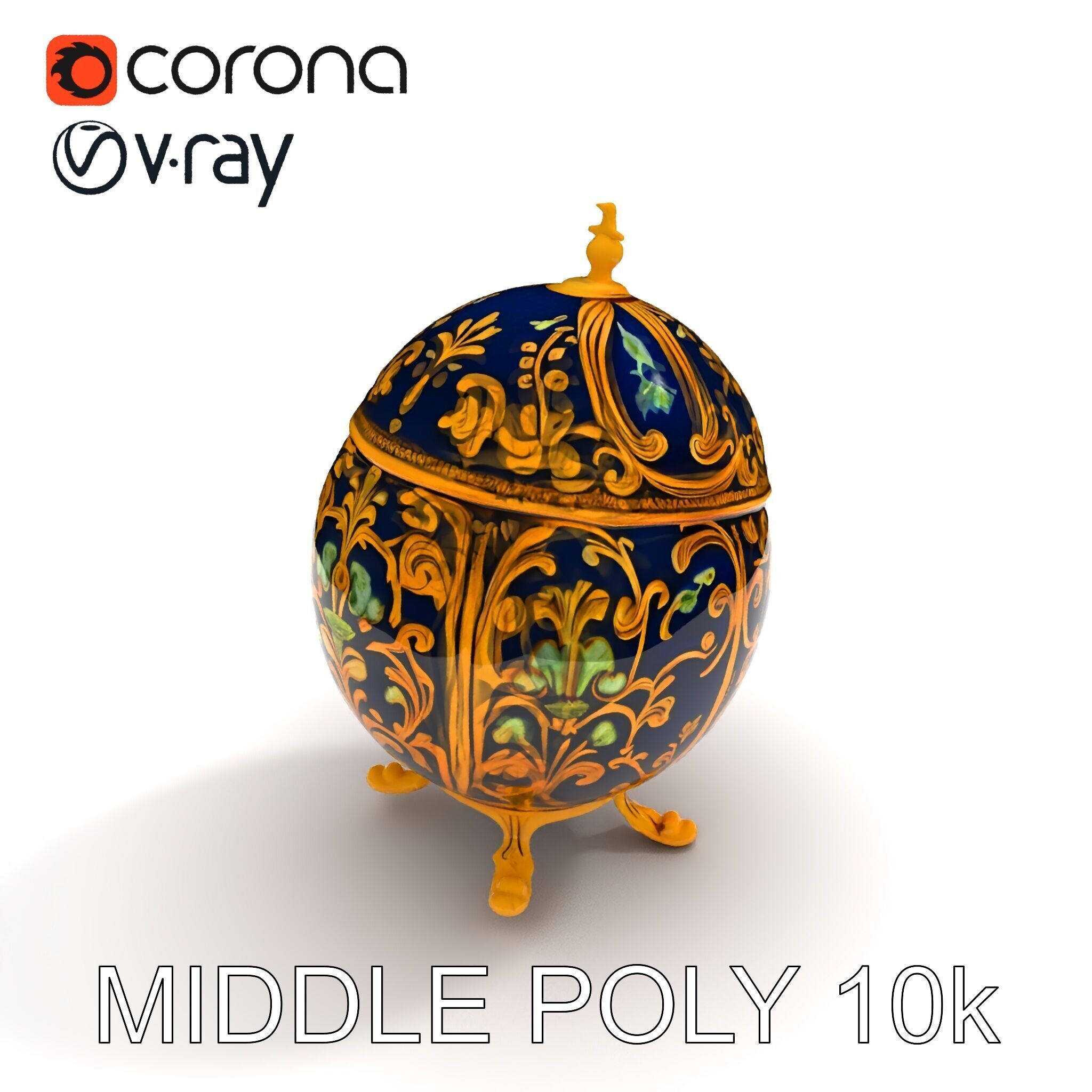 Ornate Faberg Egg Model Pack with Enamel and Gold Detailing Low-poly 3D model_17