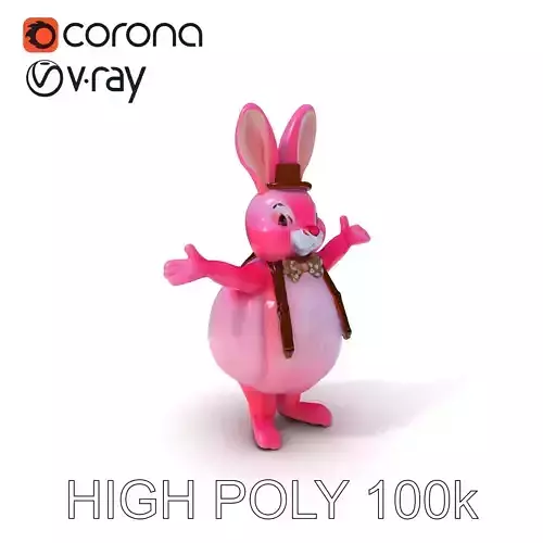 Charming Pink Rabbit with Bowtie and Top Hat  D Character Model