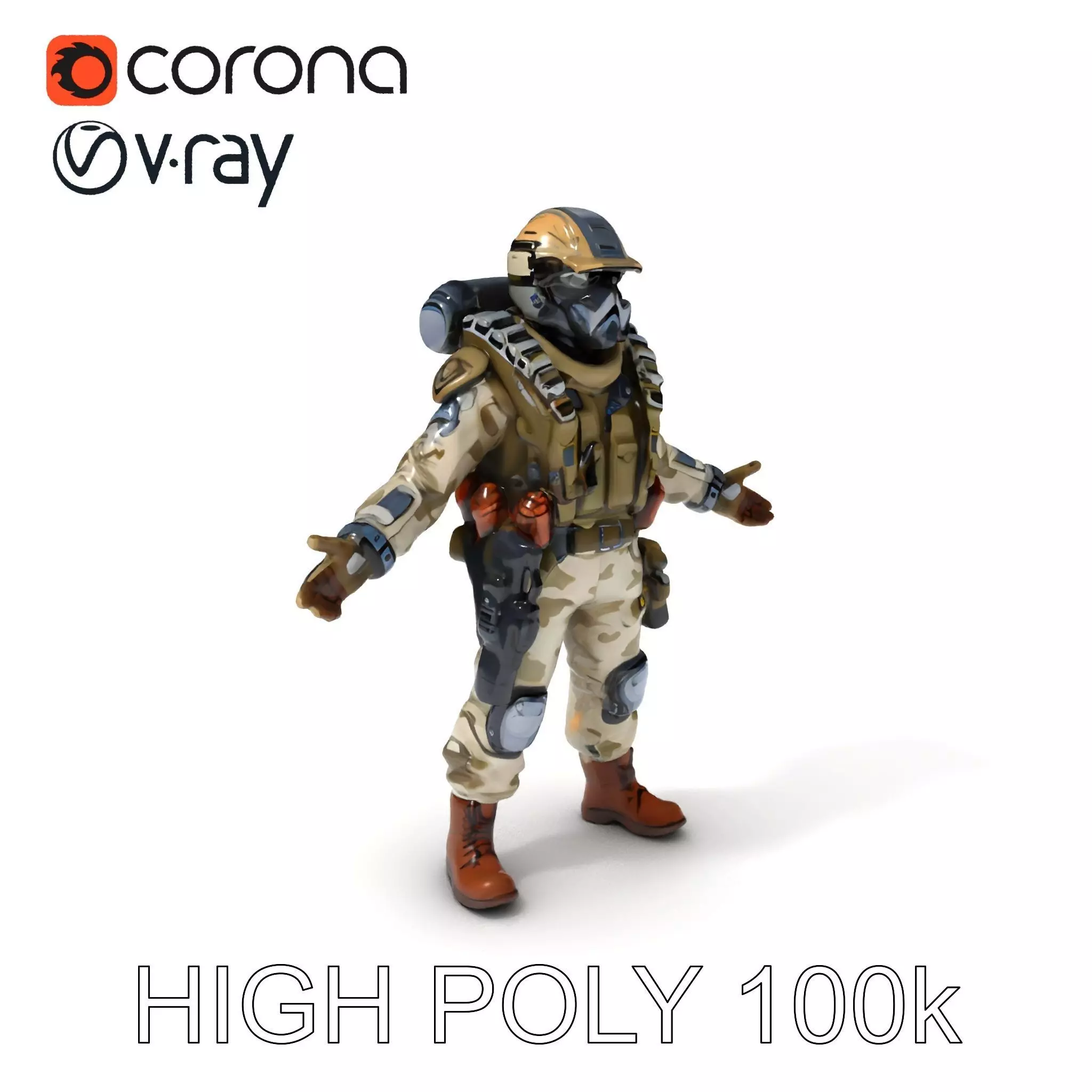 Futuristic Tactical Soldier D Model with Mixamo Compatibility Low-poly 3D model