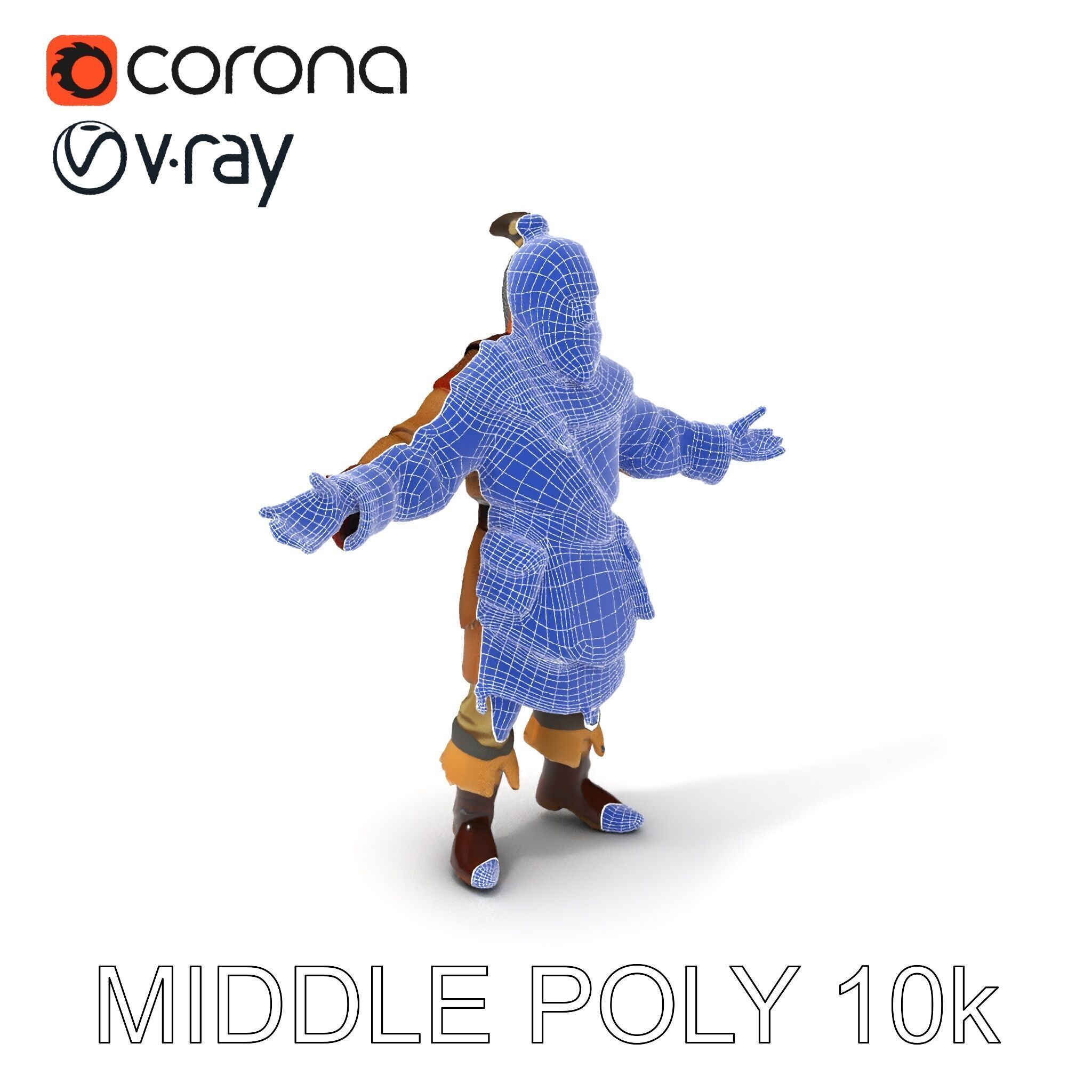Elderly Medieval Wanderer with Beard and Rugged Attire D Model Low-poly 3D model_11