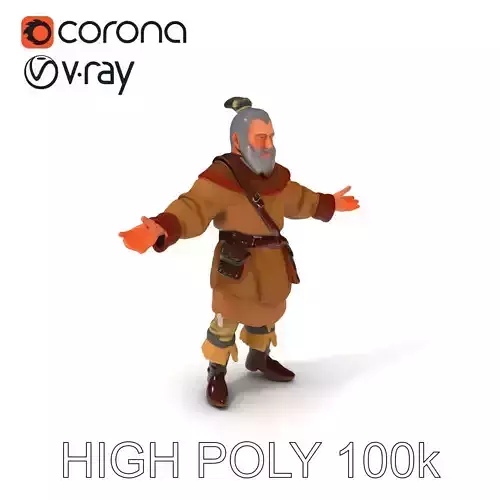 Elderly Medieval Wanderer with Beard and Rugged Attire D Model Low-poly 3D model