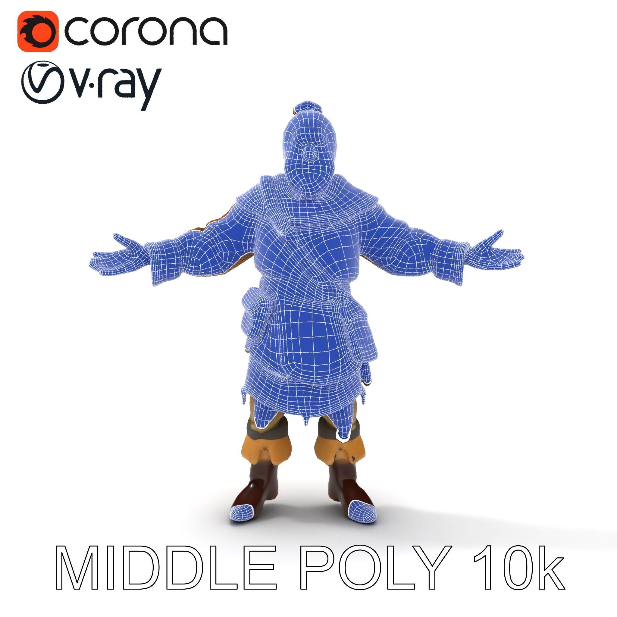 Elderly Medieval Wanderer with Beard and Rugged Attire D Model Low-poly 3D model_6