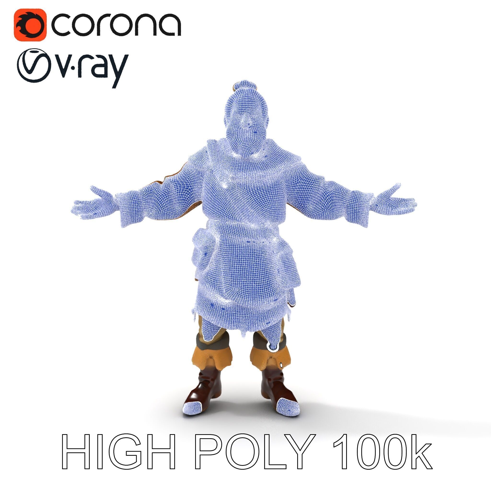 Elderly Medieval Wanderer with Beard and Rugged Attire D Model Low-poly 3D model_13