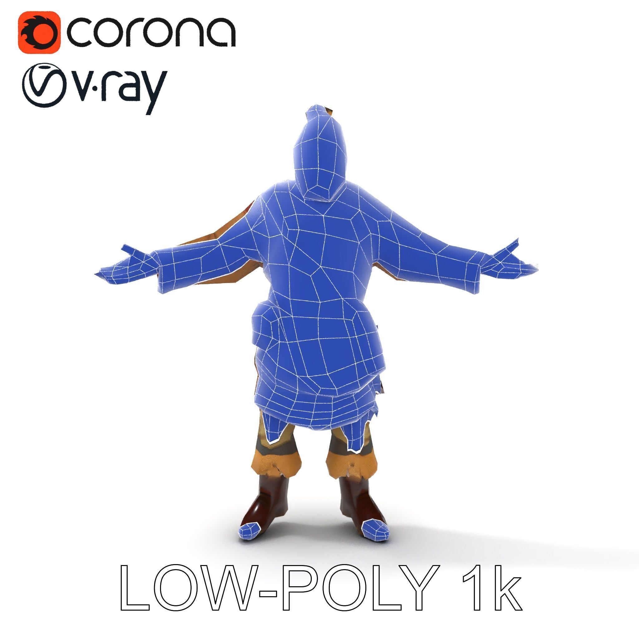 Elderly Medieval Wanderer with Beard and Rugged Attire D Model Low-poly 3D model_10