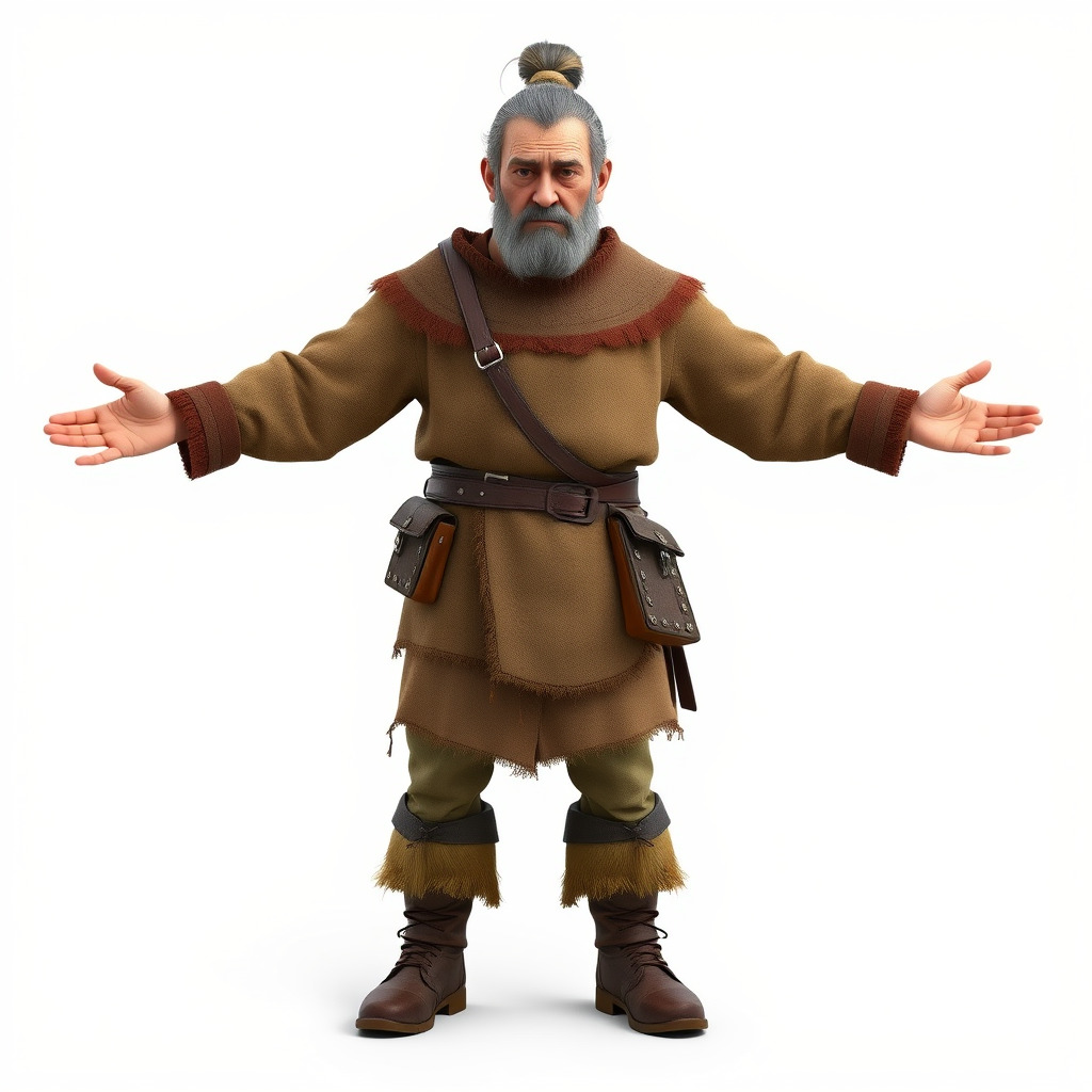 Elderly Medieval Wanderer with Beard and Rugged Attire D Model Low-poly 3D model_4