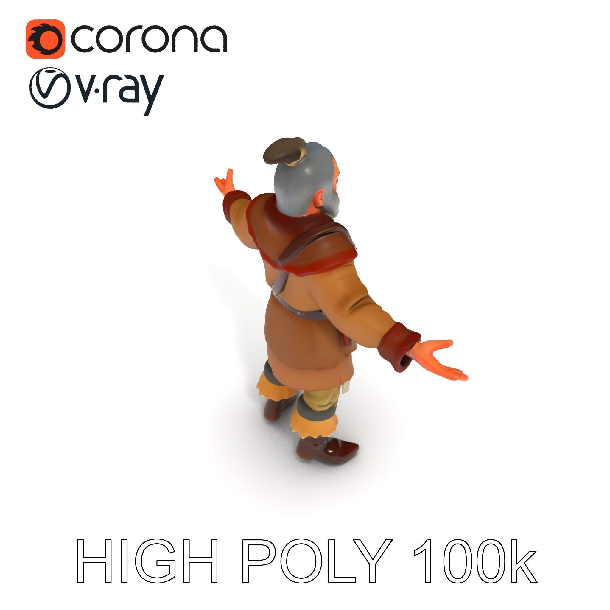 Elderly Medieval Wanderer with Beard and Rugged Attire D Model Low-poly 3D model_26