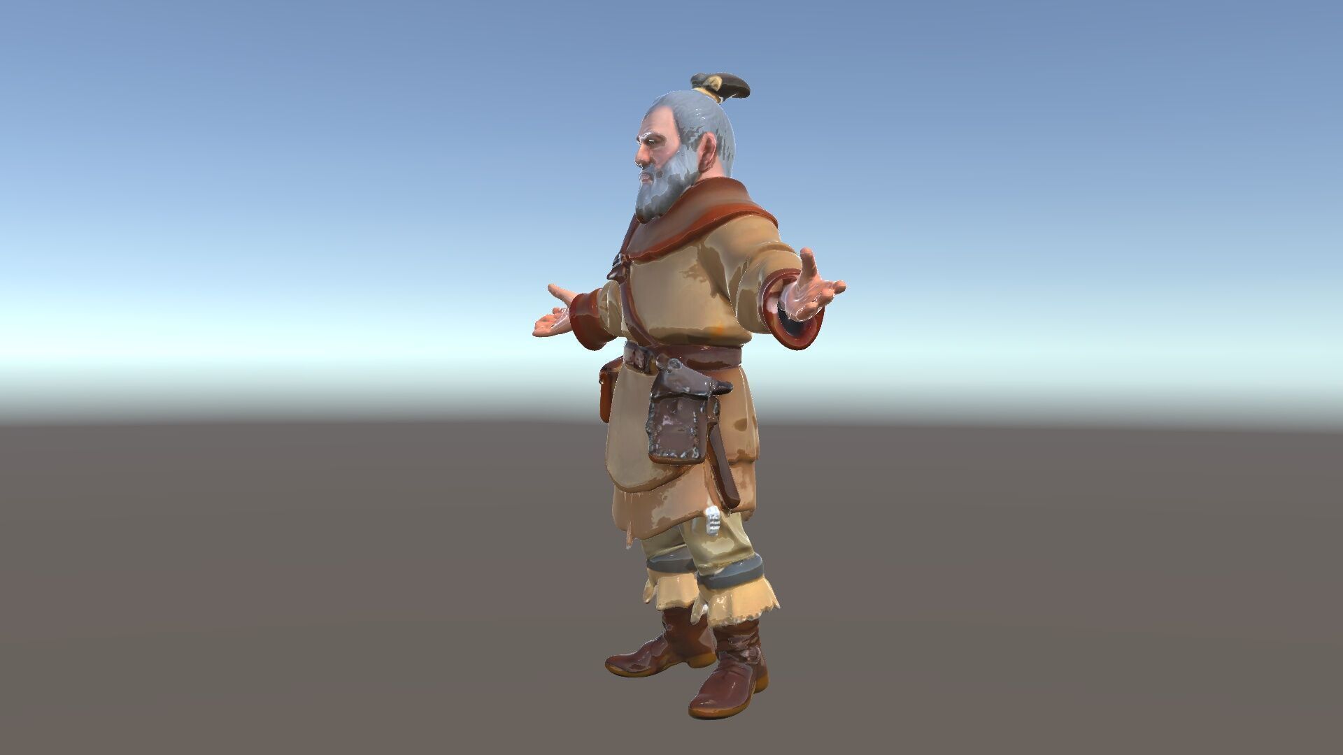 Elderly Medieval Wanderer with Beard and Rugged Attire D Model Low-poly 3D model_5