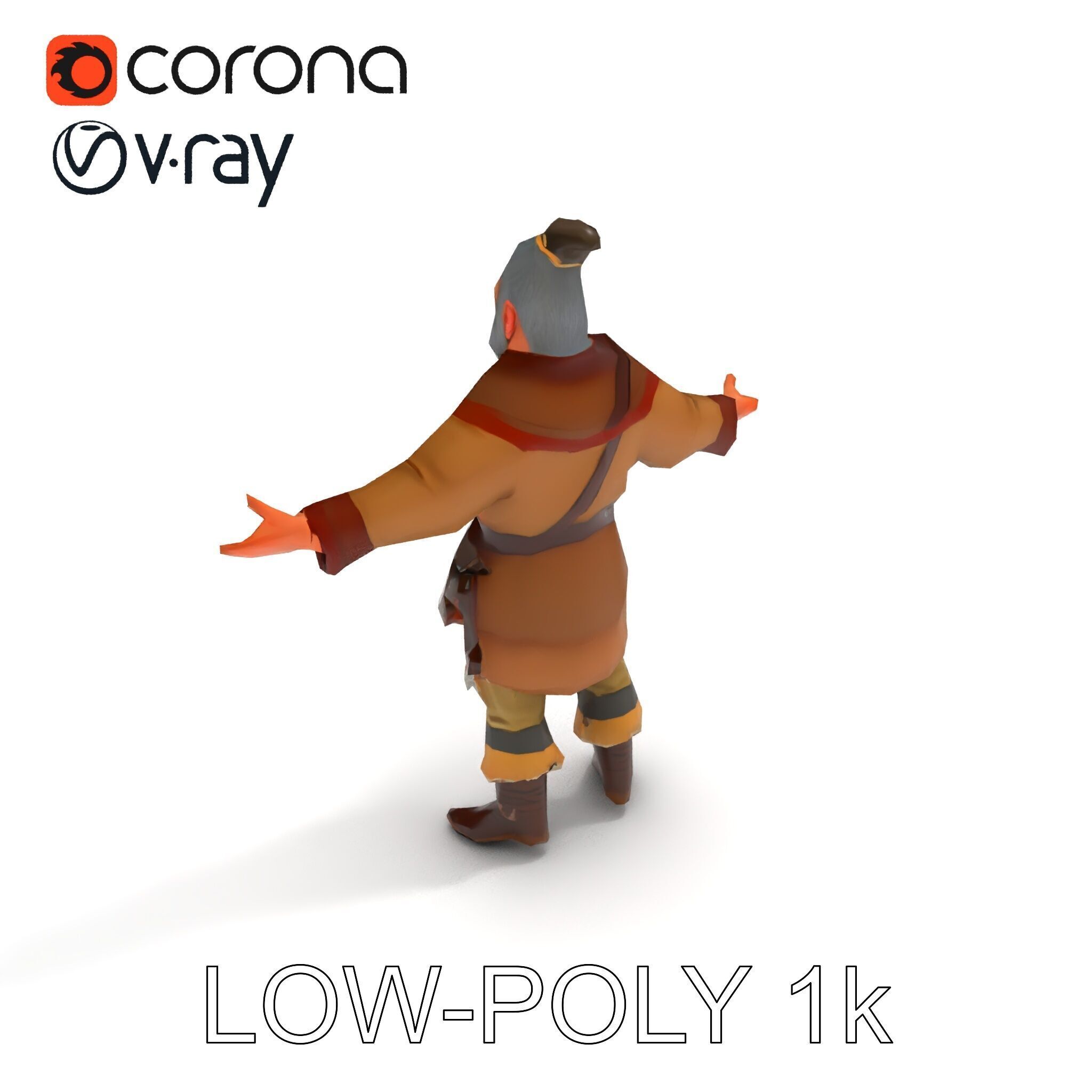 Elderly Medieval Wanderer with Beard and Rugged Attire D Model Low-poly 3D model_20