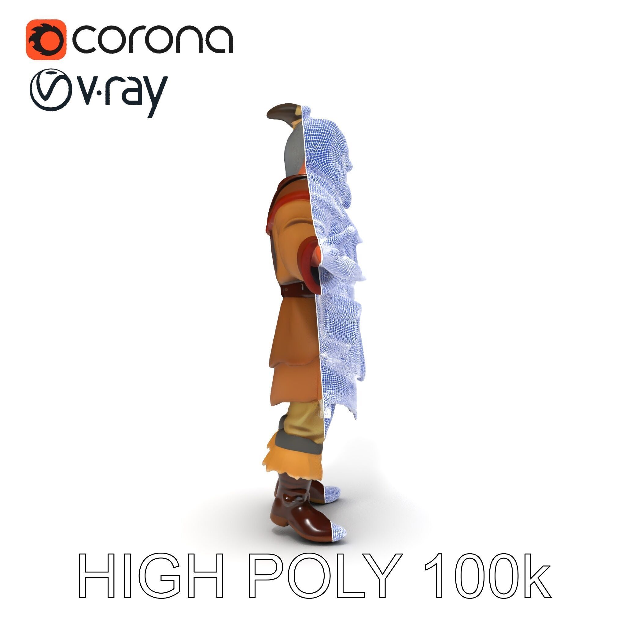 Elderly Medieval Wanderer with Beard and Rugged Attire D Model Low-poly 3D model_29