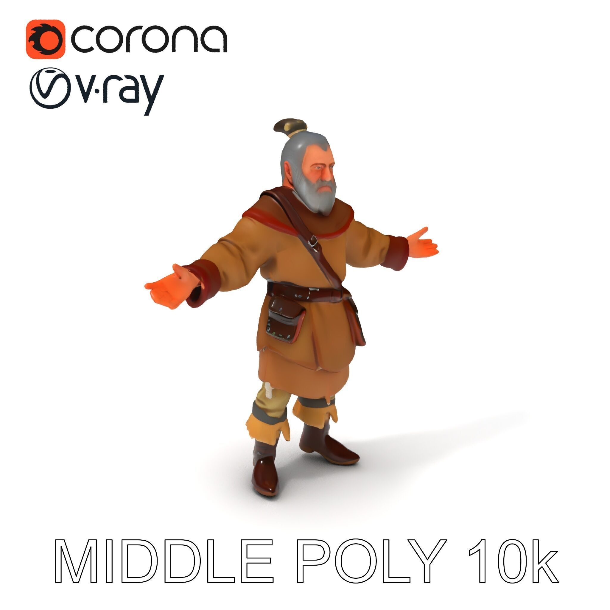 Elderly Medieval Wanderer with Beard and Rugged Attire D Model Low-poly 3D model_27