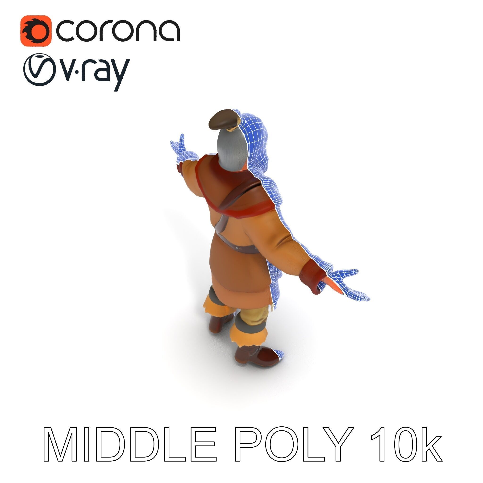 Elderly Medieval Wanderer with Beard and Rugged Attire D Model Low-poly 3D model_19