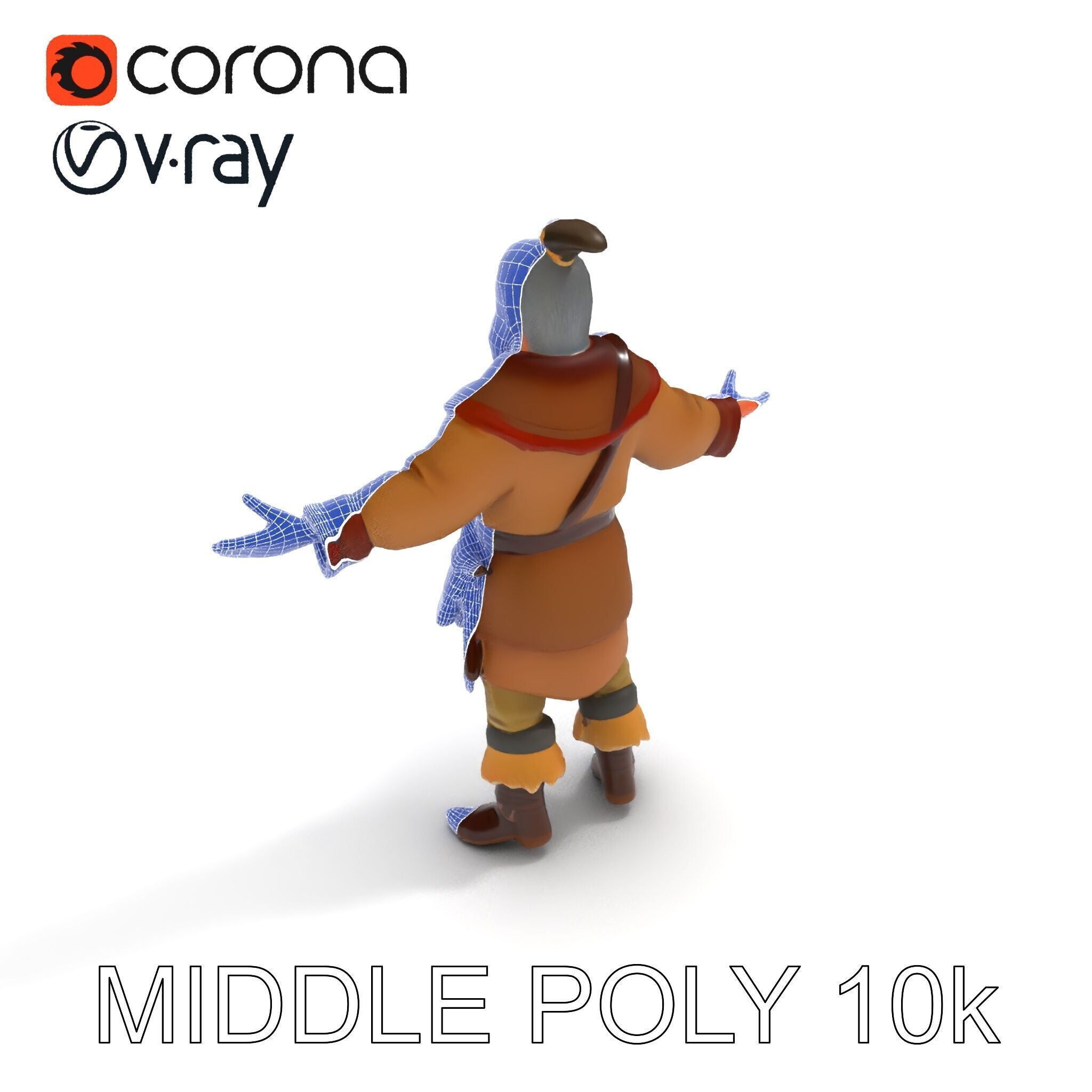 Elderly Medieval Wanderer with Beard and Rugged Attire D Model Low-poly 3D model_17