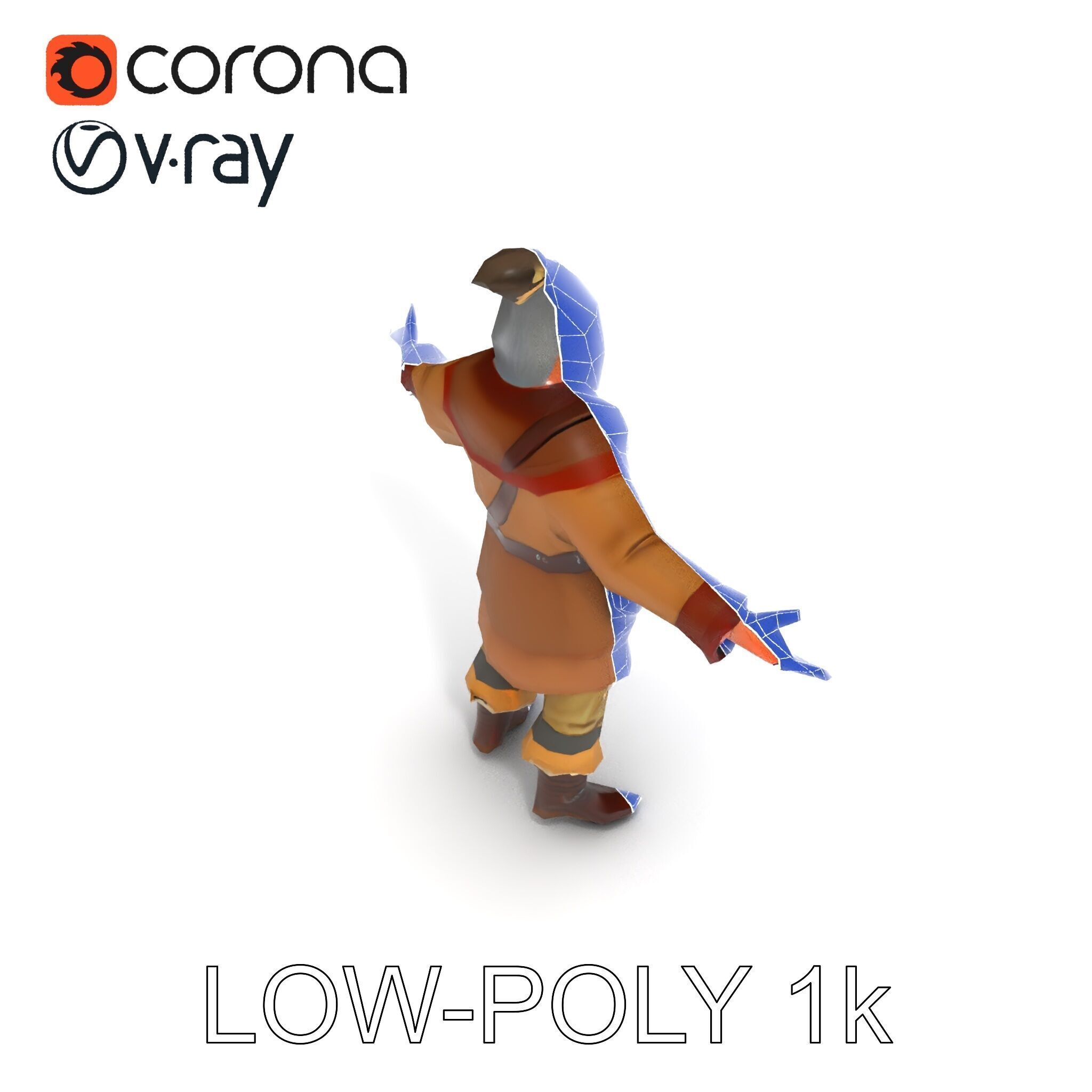 Elderly Medieval Wanderer with Beard and Rugged Attire D Model Low-poly 3D model_12