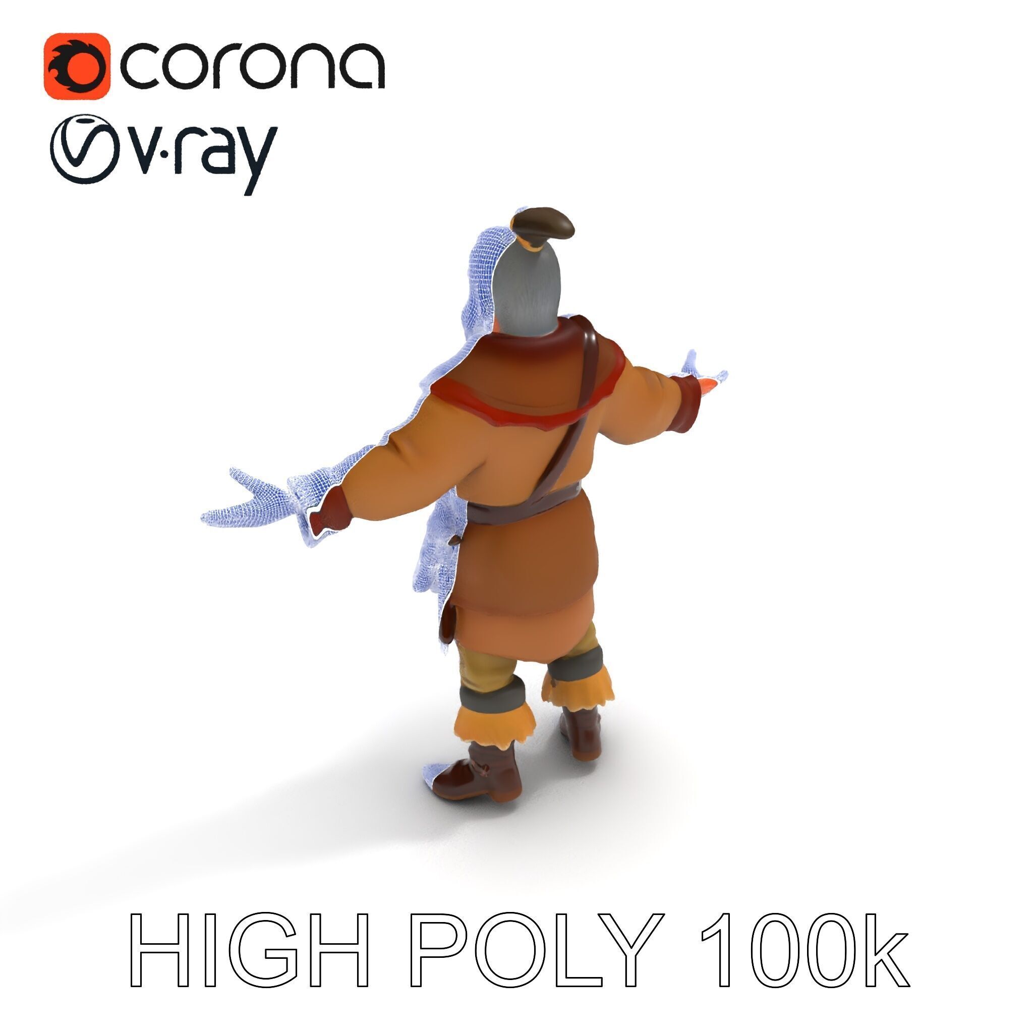 Elderly Medieval Wanderer with Beard and Rugged Attire D Model Low-poly 3D model_32