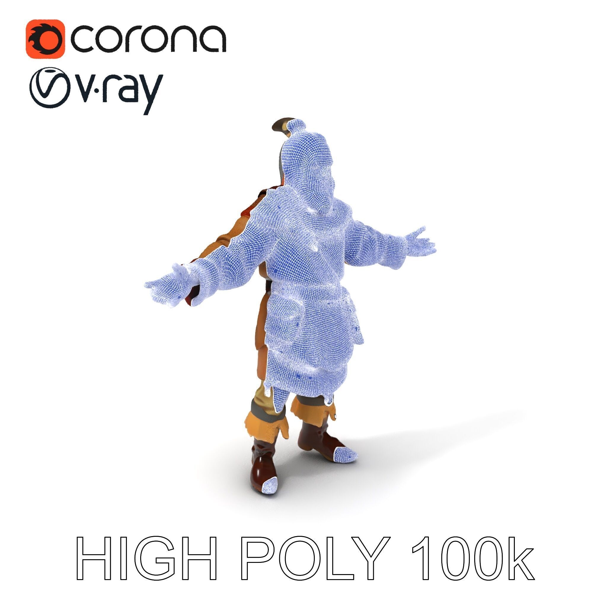 Elderly Medieval Wanderer with Beard and Rugged Attire D Model Low-poly 3D model_3