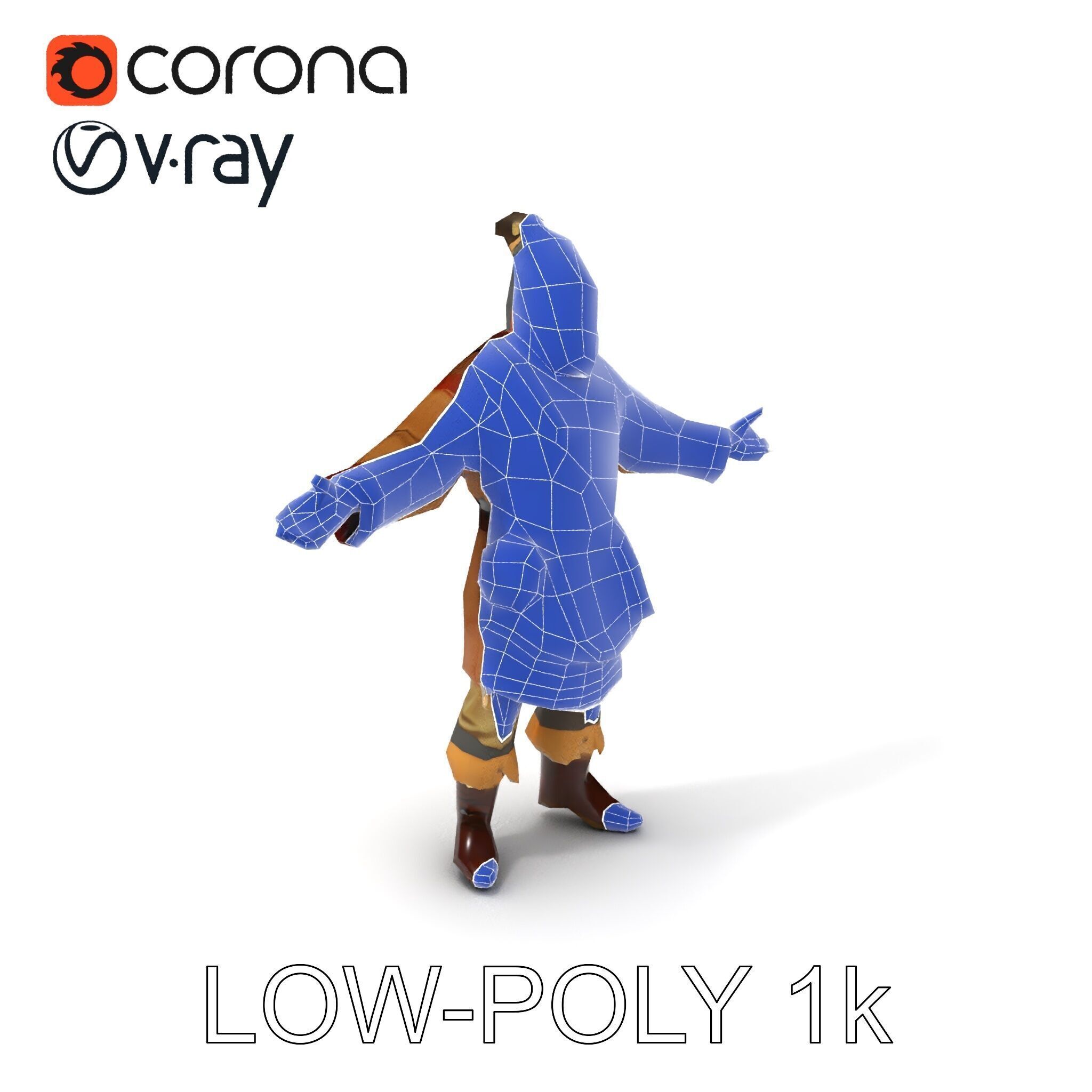 Elderly Medieval Wanderer with Beard and Rugged Attire D Model Low-poly 3D model_7