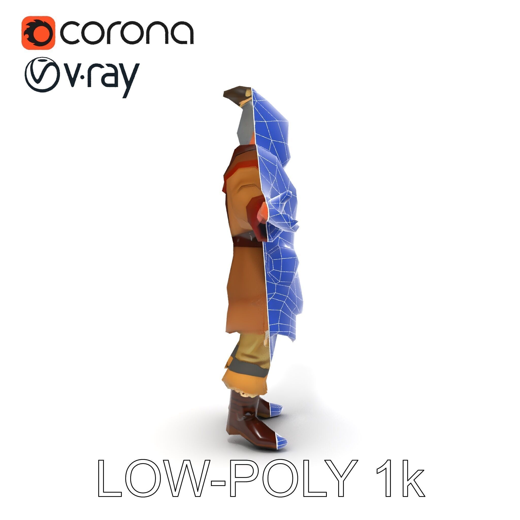 Elderly Medieval Wanderer with Beard and Rugged Attire D Model Low-poly 3D model_15