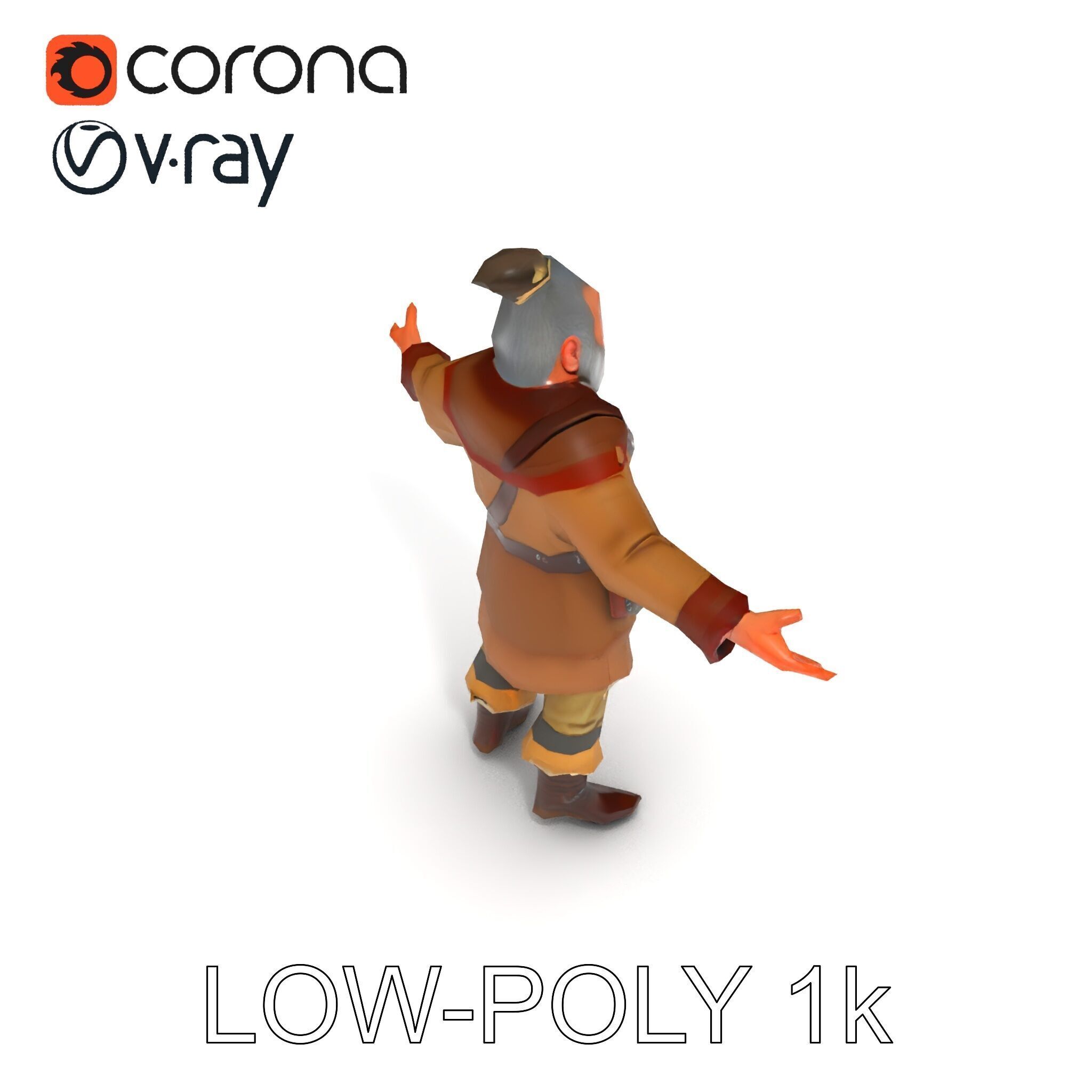 Elderly Medieval Wanderer with Beard and Rugged Attire D Model Low-poly 3D model_18