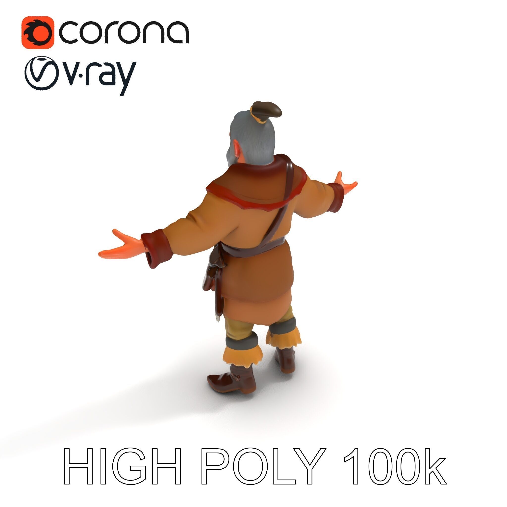 Elderly Medieval Wanderer with Beard and Rugged Attire D Model Low-poly 3D model_36
