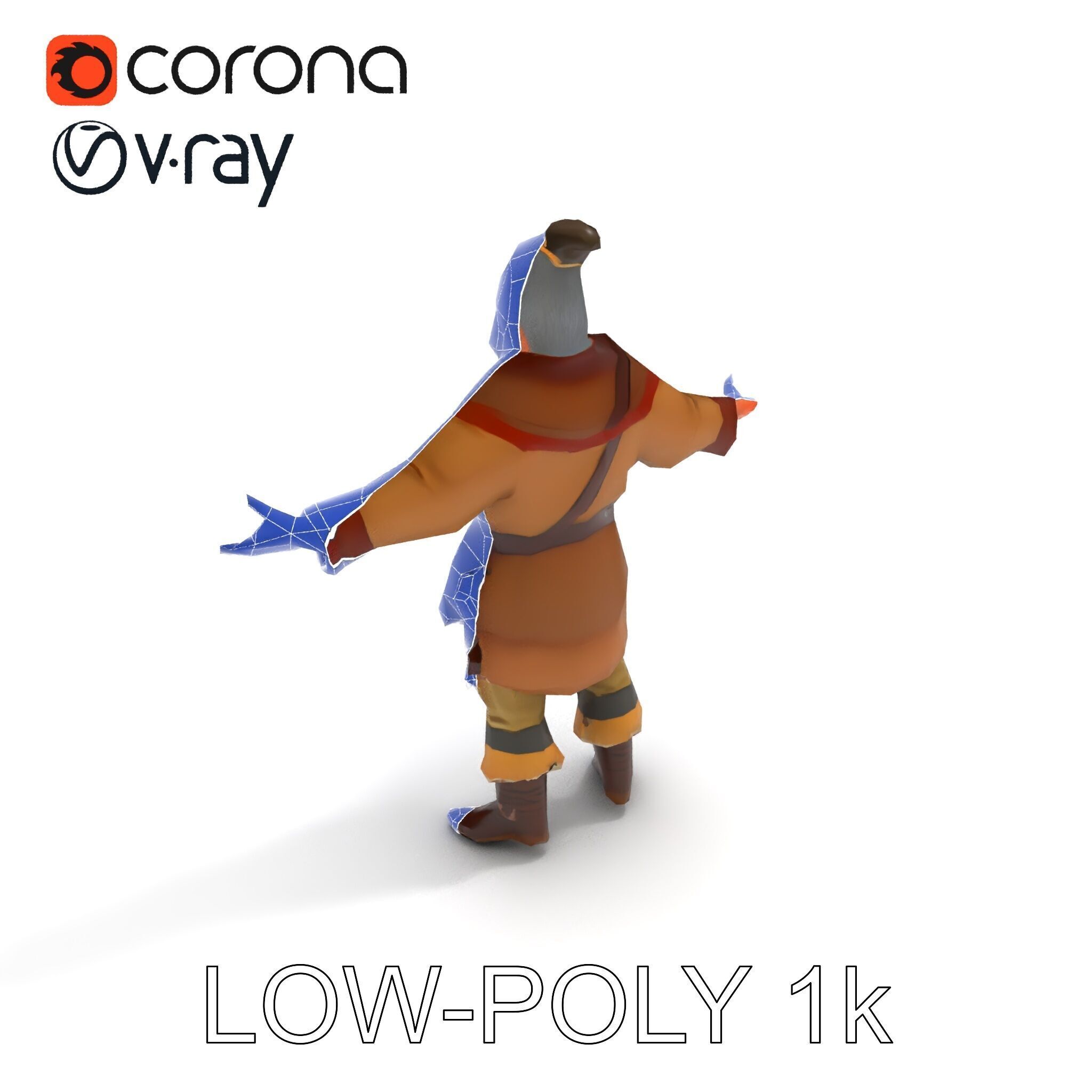 Elderly Medieval Wanderer with Beard and Rugged Attire D Model Low-poly 3D model_22
