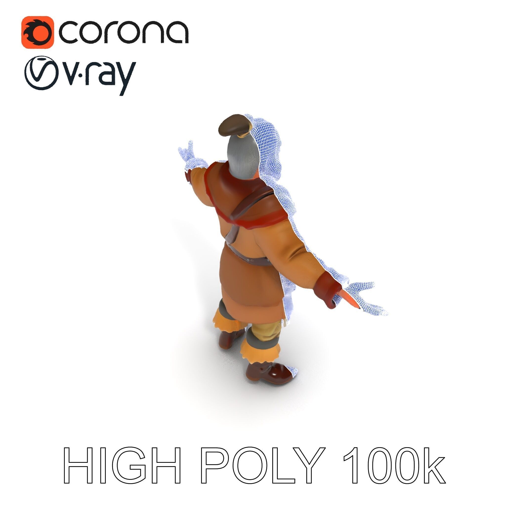 Elderly Medieval Wanderer with Beard and Rugged Attire D Model Low-poly 3D model_8