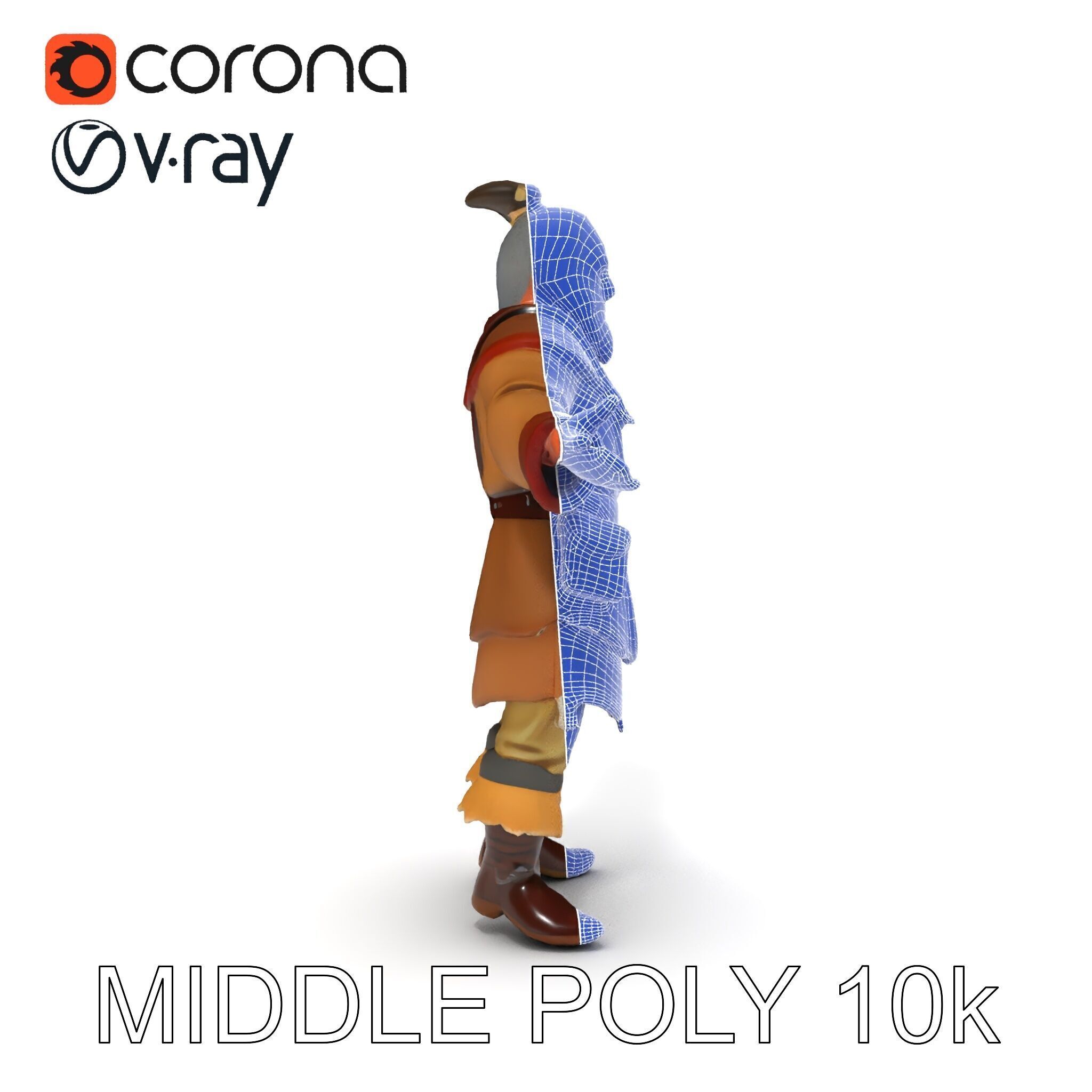 Elderly Medieval Wanderer with Beard and Rugged Attire D Model Low-poly 3D model_14