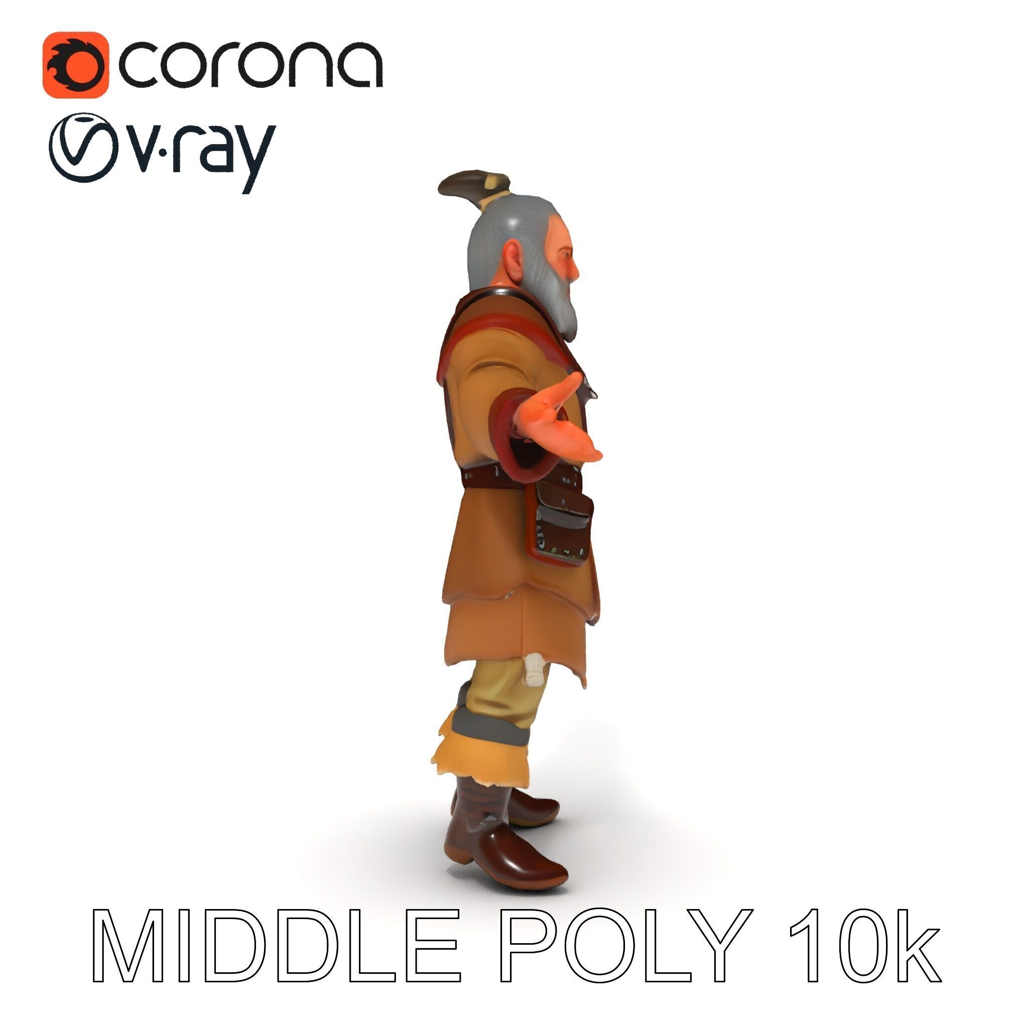 Elderly Medieval Wanderer with Beard and Rugged Attire D Model Low-poly 3D model_24