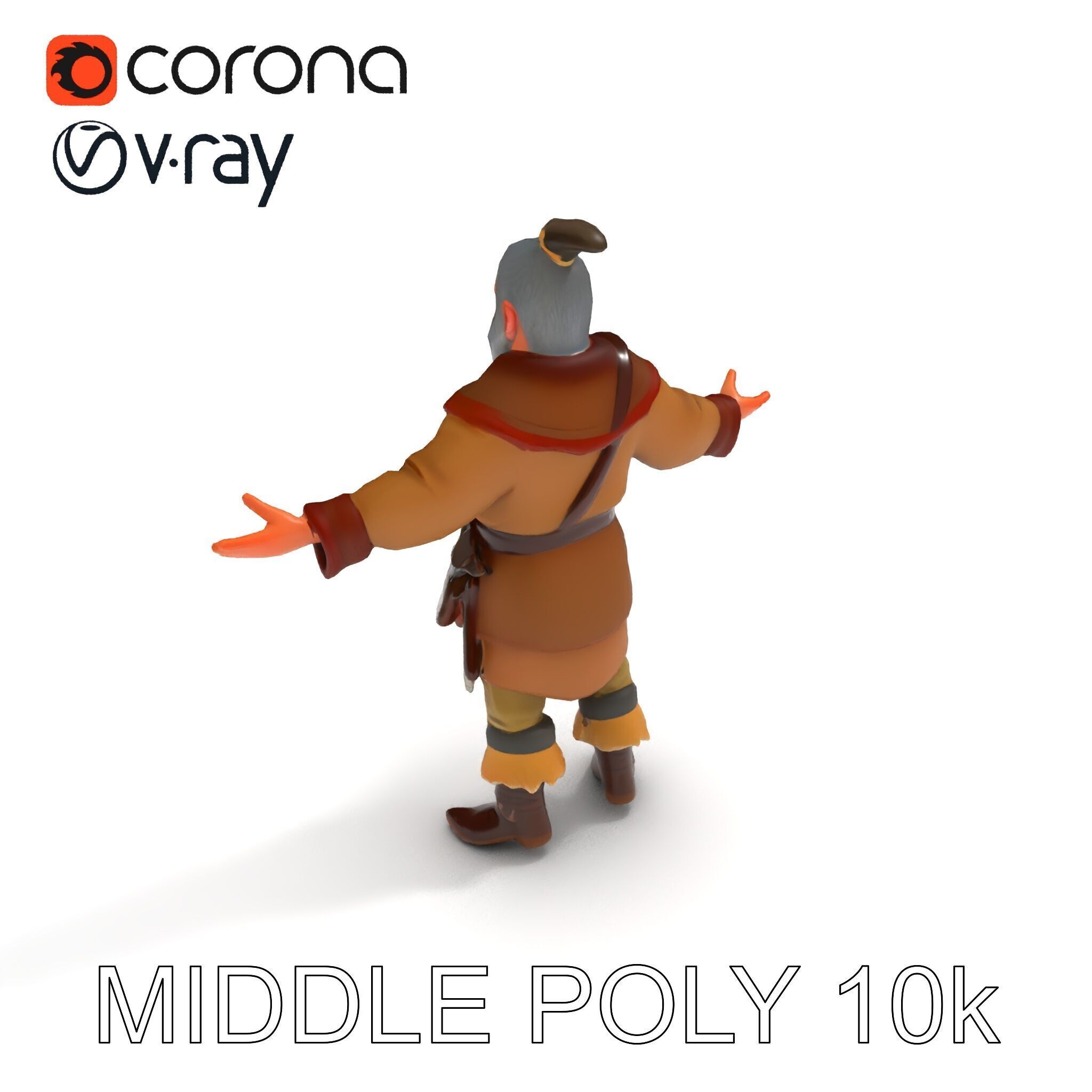 Elderly Medieval Wanderer with Beard and Rugged Attire D Model Low-poly 3D model_21