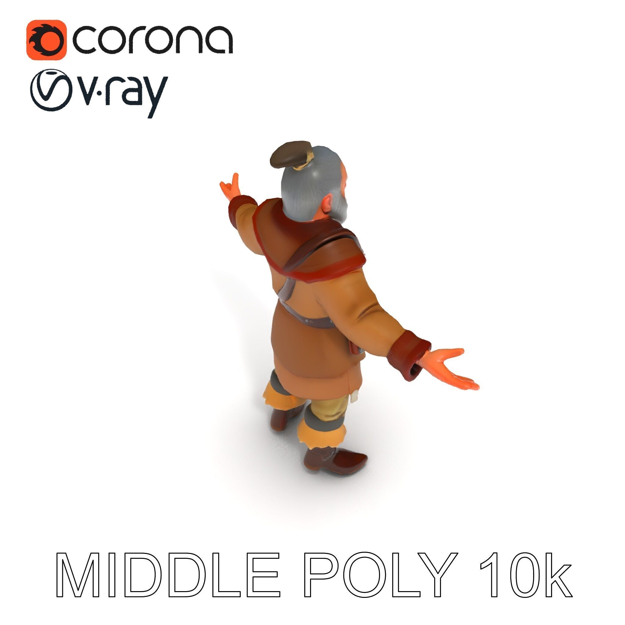 Elderly Medieval Wanderer with Beard and Rugged Attire D Model Low-poly 3D model_30