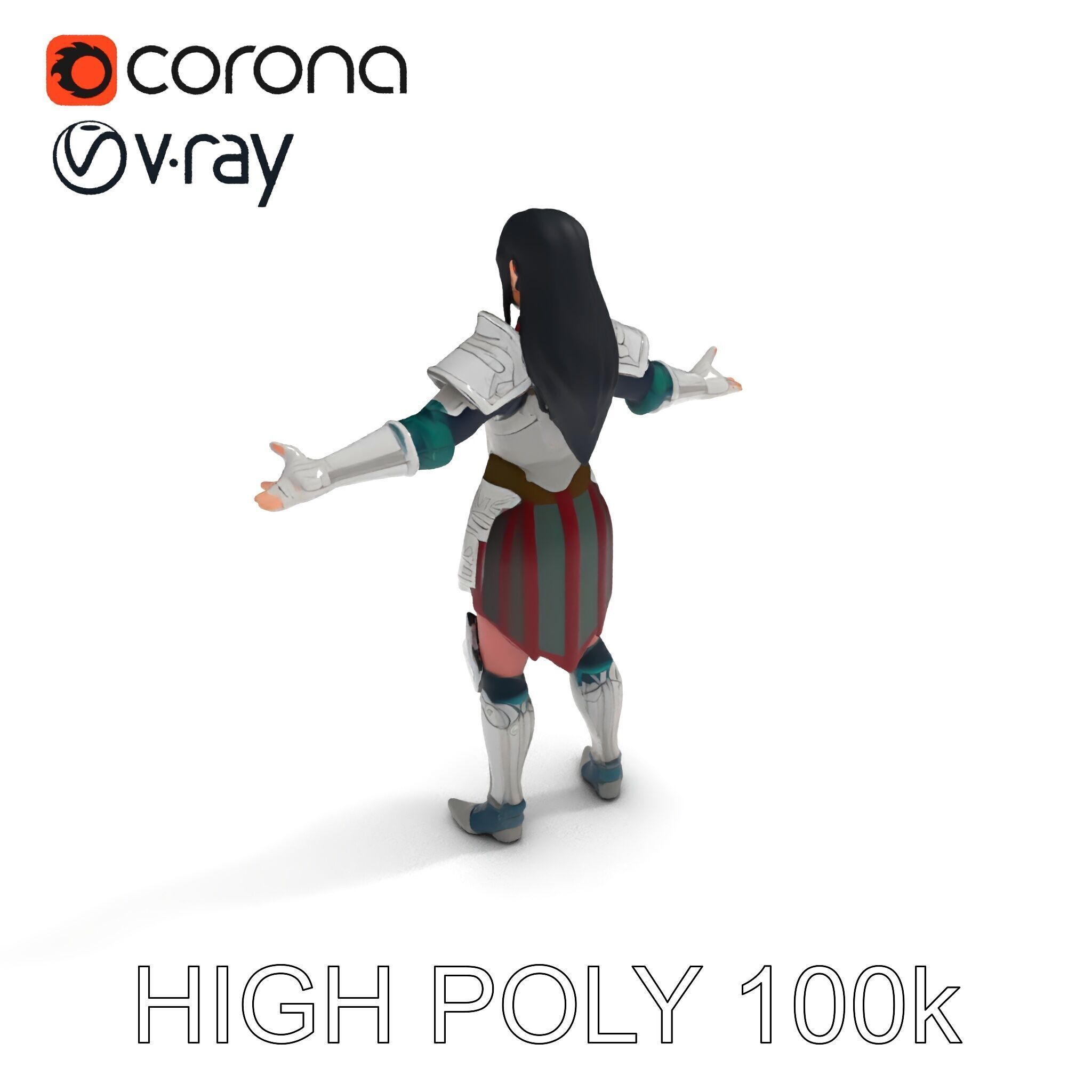 Valiant Female Warrior D Model  Armor Rigged GameReady Low-poly 3D model_19