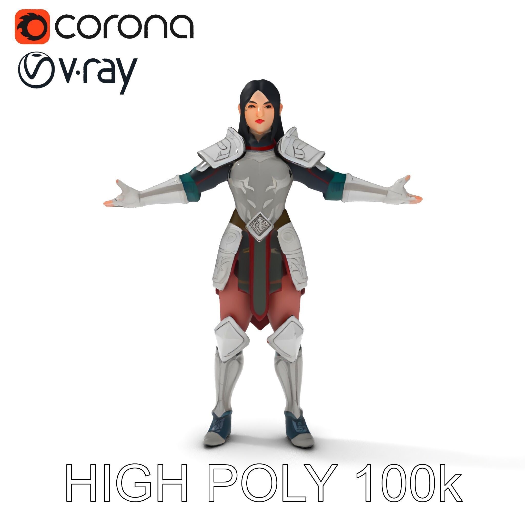 Valiant Female Warrior D Model  Armor Rigged GameReady Low-poly 3D model_36