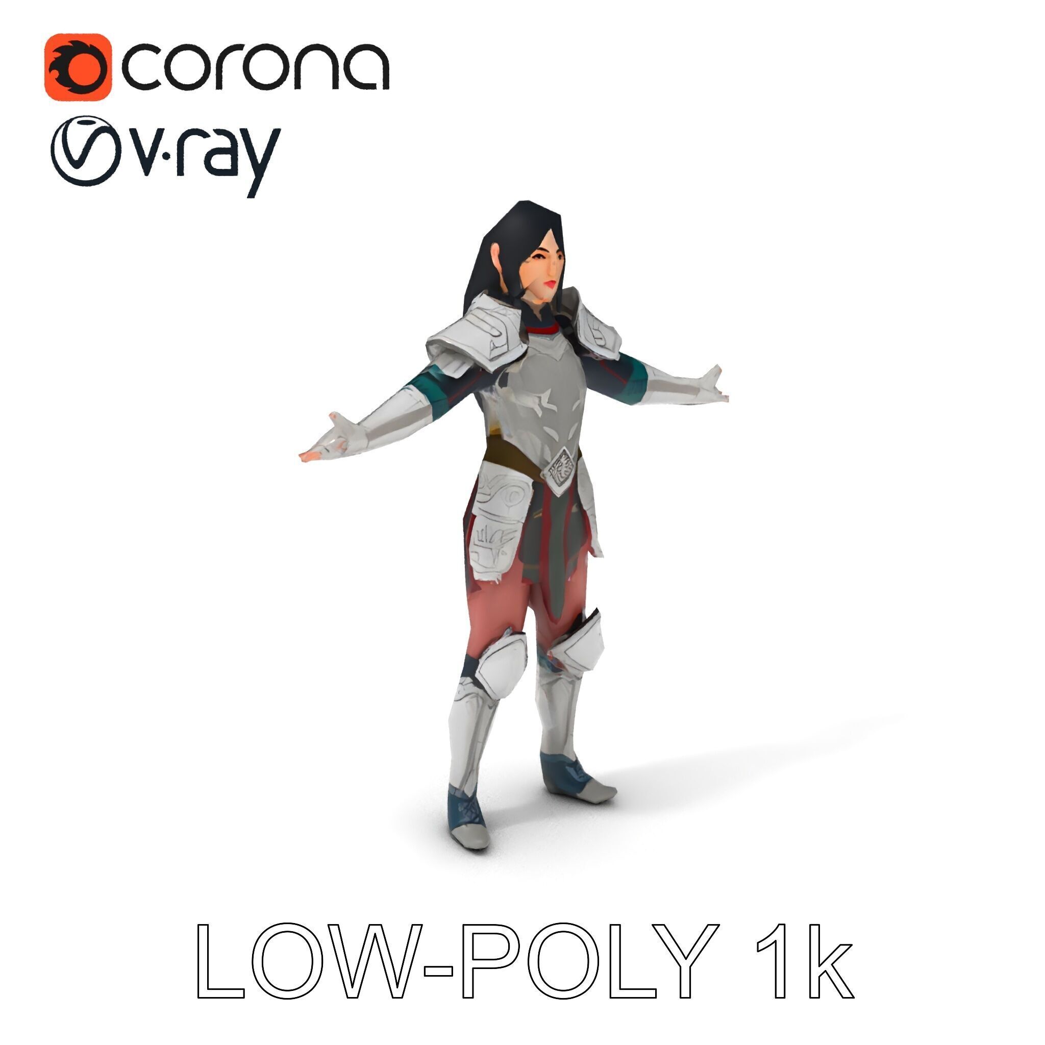 Valiant Female Warrior D Model  Armor Rigged GameReady Low-poly 3D model_24