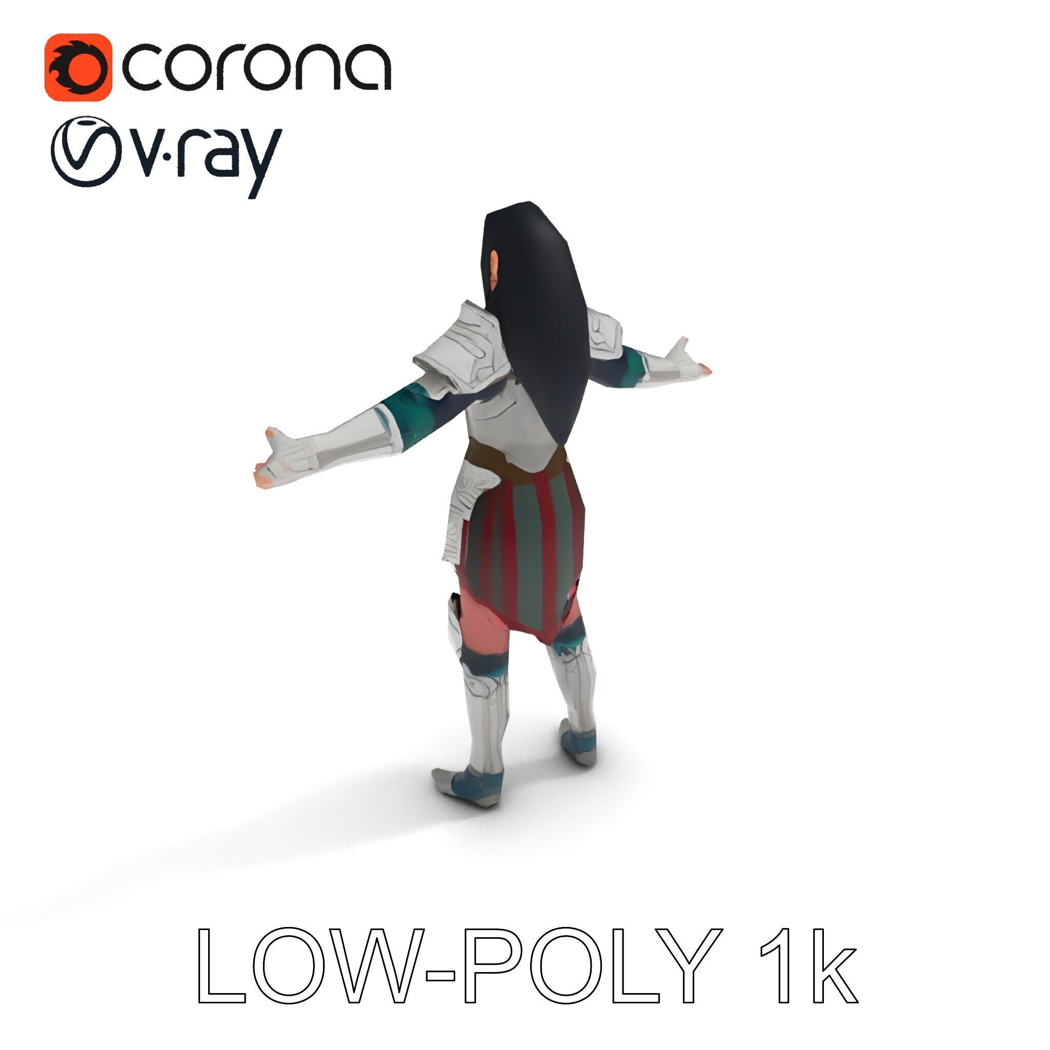 Valiant Female Warrior D Model  Armor Rigged GameReady Low-poly 3D model_15