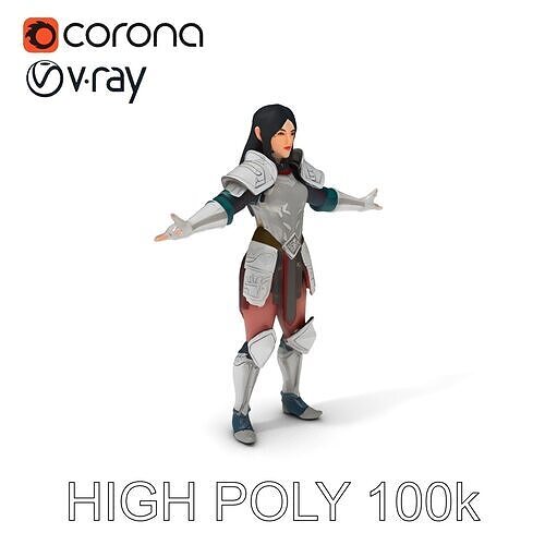 Valiant Female Warrior D Model  Armor Rigged GameReady Low-poly 3D model