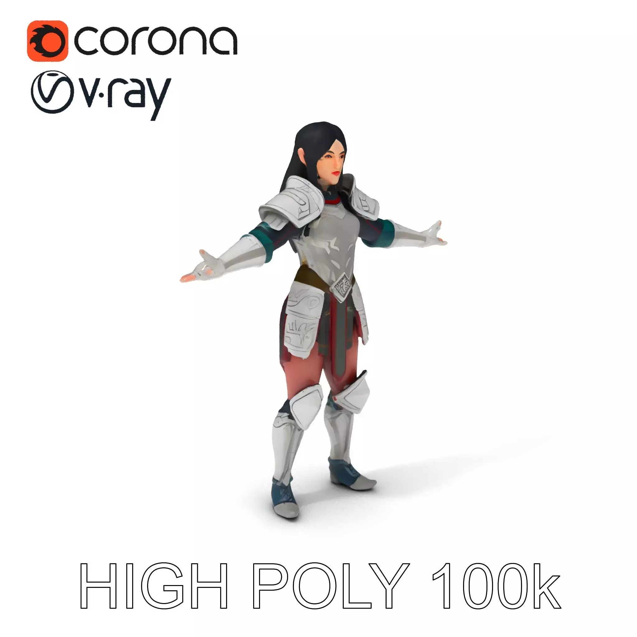 Valiant Female Warrior D Model  Armor Rigged GameReady Low-poly 3D model_0