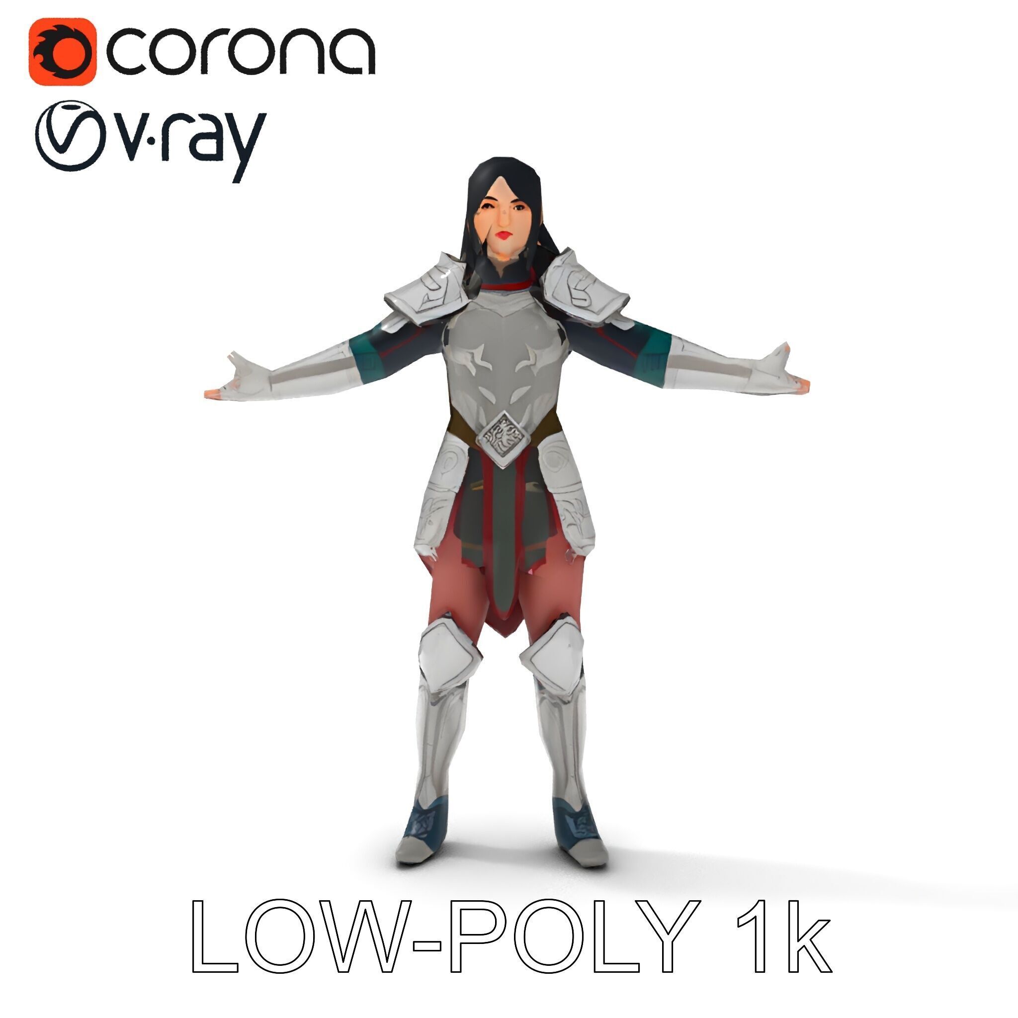 Valiant Female Warrior D Model  Armor Rigged GameReady Low-poly 3D model_34