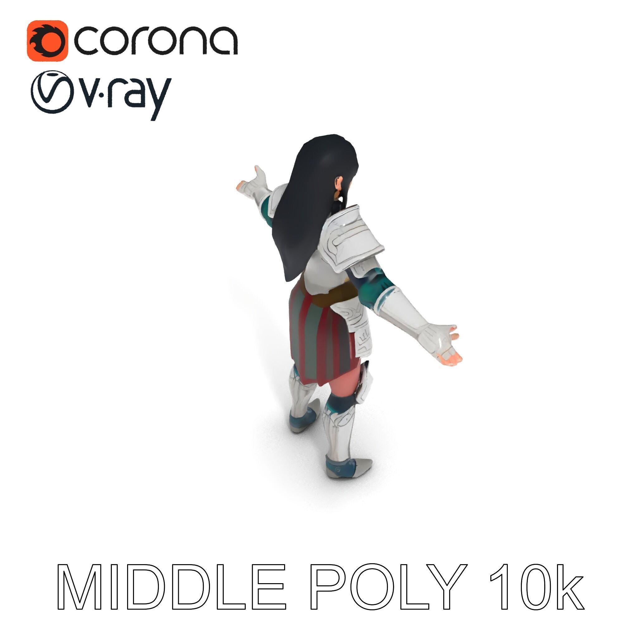 Valiant Female Warrior D Model  Armor Rigged GameReady Low-poly 3D model_6