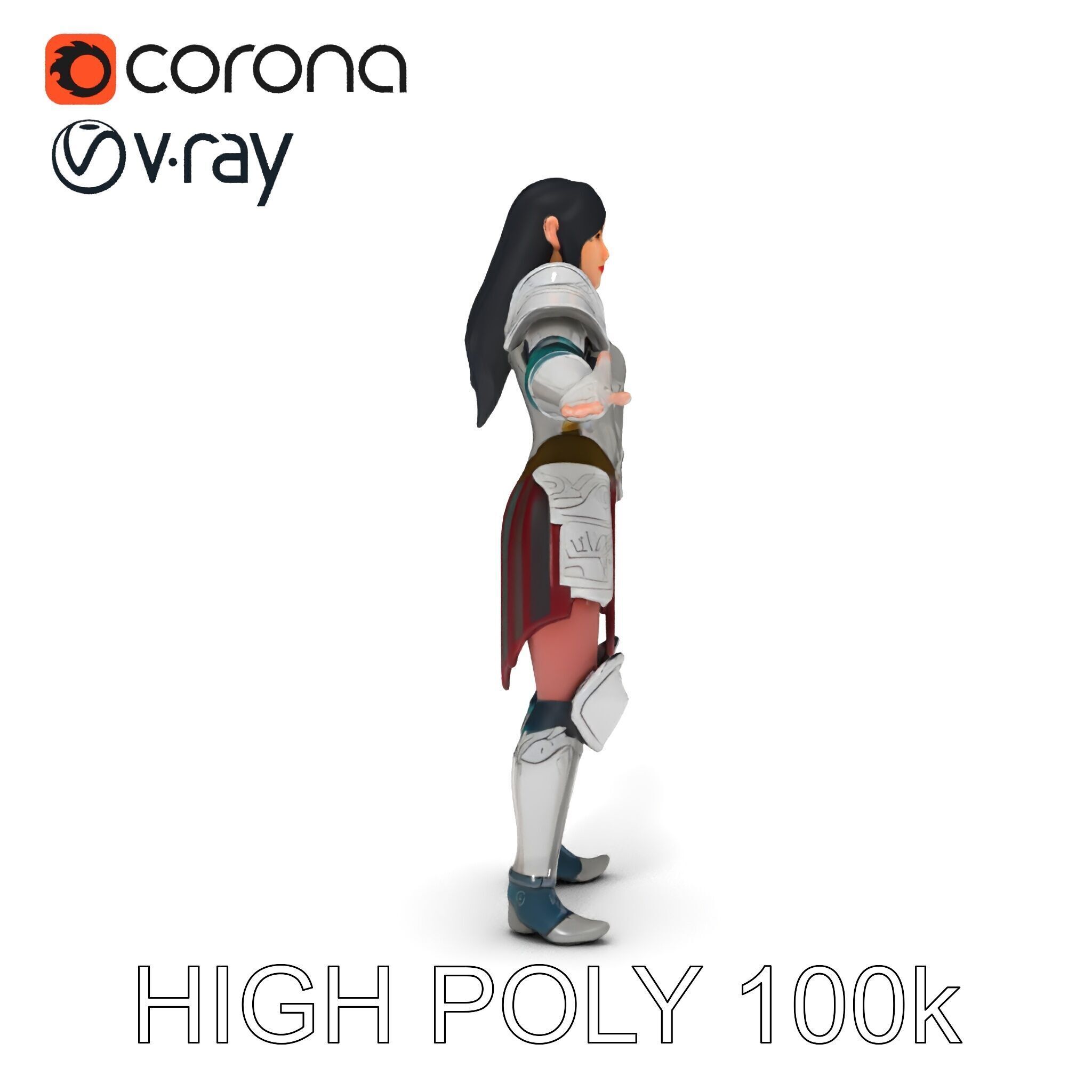 Valiant Female Warrior D Model  Armor Rigged GameReady Low-poly 3D model_22