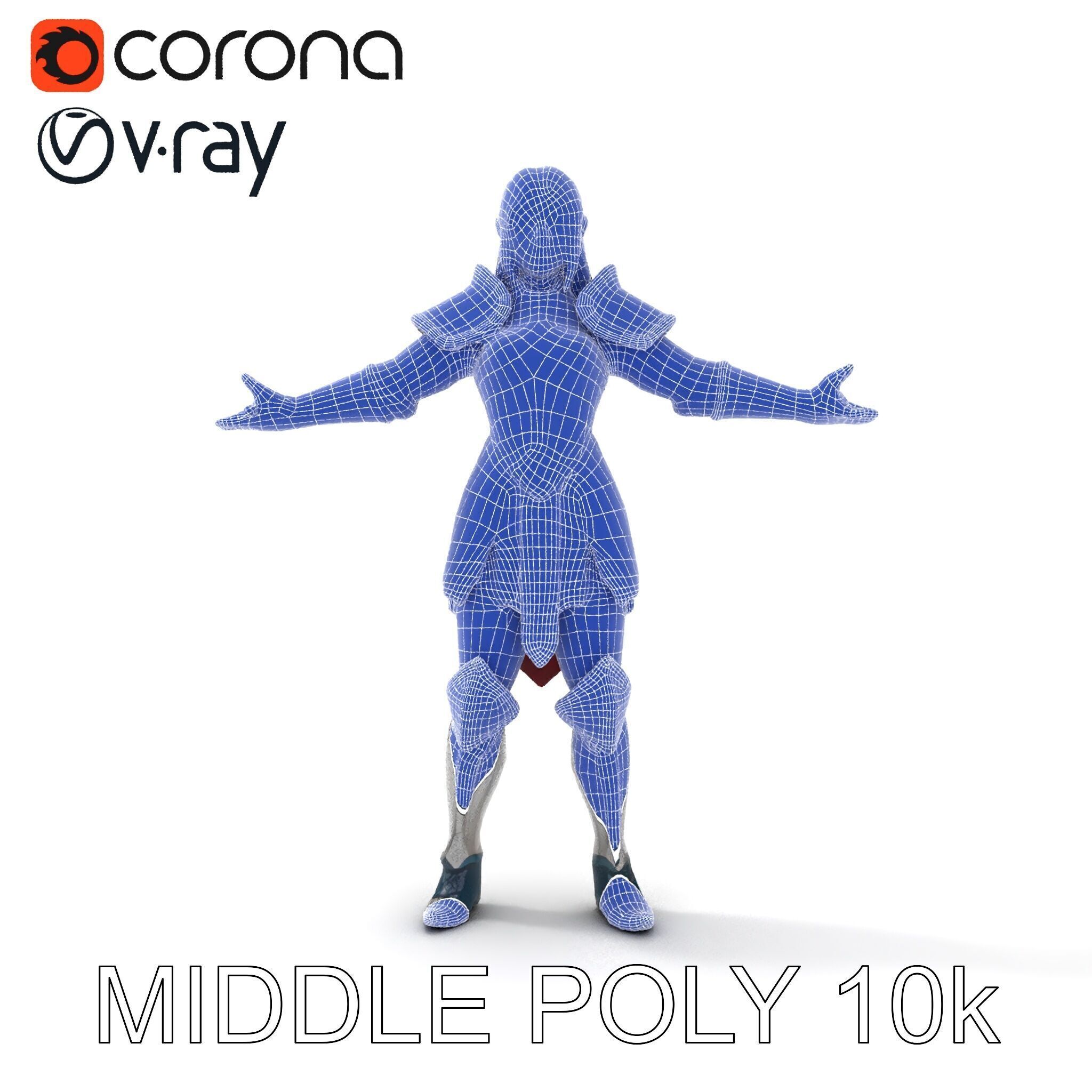 Valiant Female Warrior D Model  Armor Rigged GameReady Low-poly 3D model_12