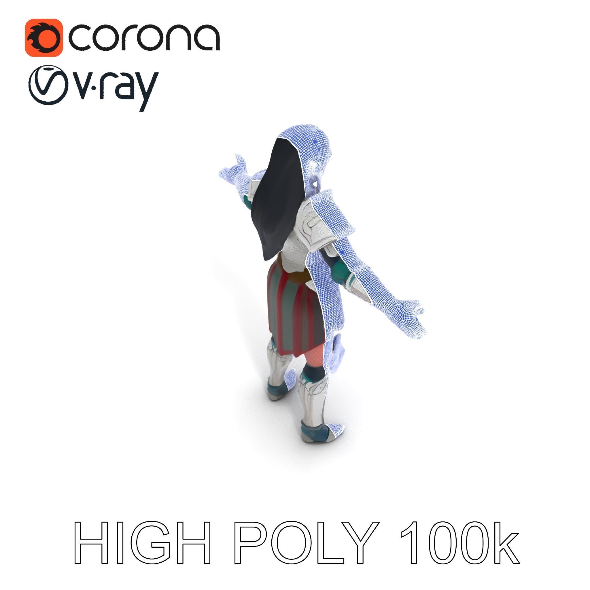 Valiant Female Warrior D Model  Armor Rigged GameReady Low-poly 3D model_16